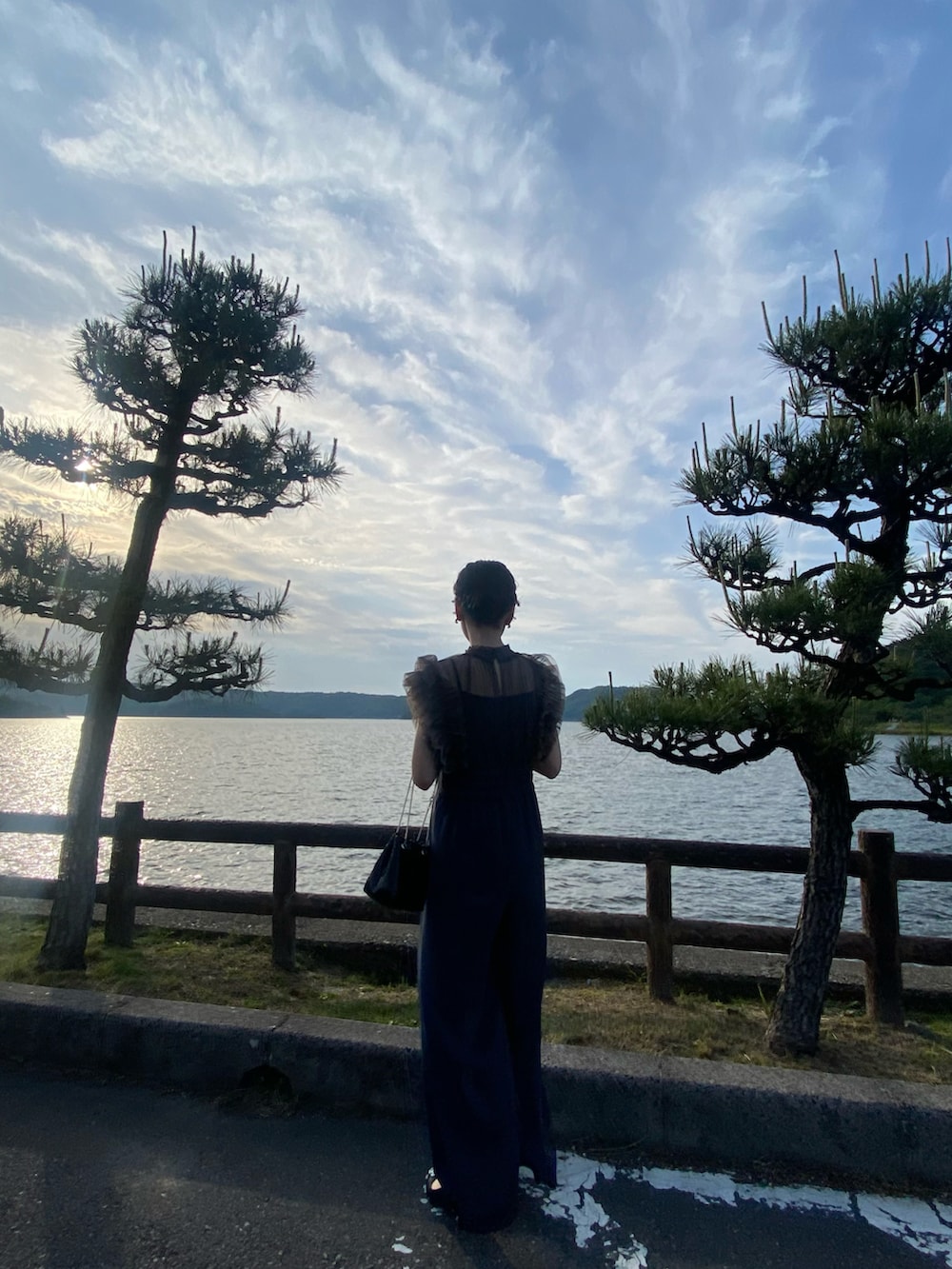 ブラック系のパンプス、ブラック系のショルダーバッグ、その他のドレスを着用したレディースの春コーディネートの2枚目の写真