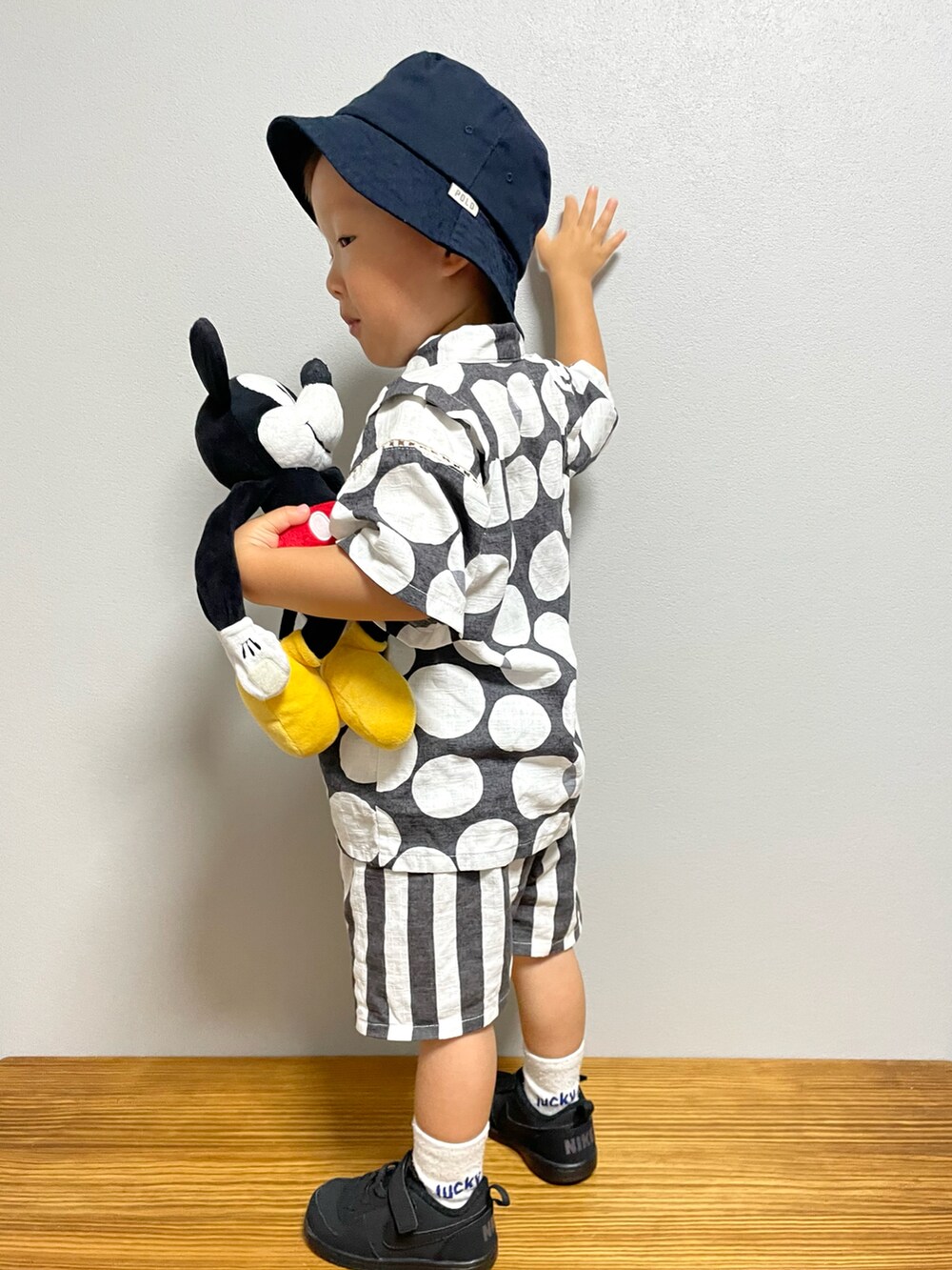 「夏映え浴衣コーデ、バケットハット、夏コーデ、夏祭り、休日スタイル、スニーカー、NIKE、モノトーン」｜「Birthdayのアイテム（ハット、ブルー系）」を使った、ＯＴＯ ☺︎ ‬ＲＩＲＩさん（キッズ・80cm）の夏コーディネートの5枚目の写真