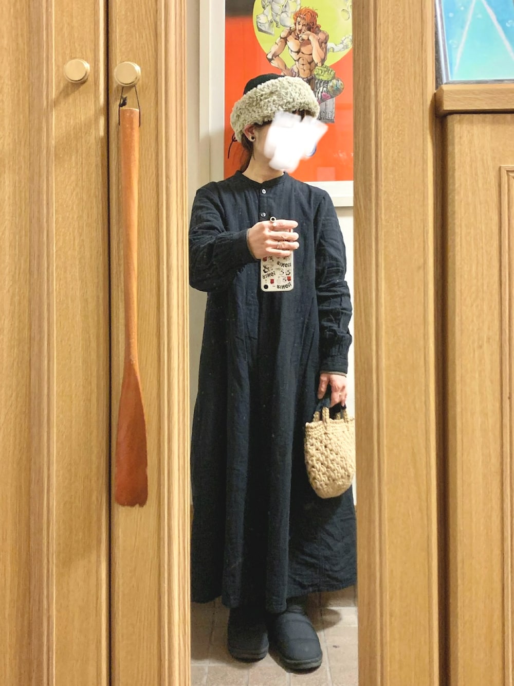 「昨日のコーデ、昨日の服、ニット、ワンピース」｜「無印良品のアイテム（ワンピース、ブラック系）」を使った、まっきさん（レディース・150cm）の冬コーディネートの4枚目の写真