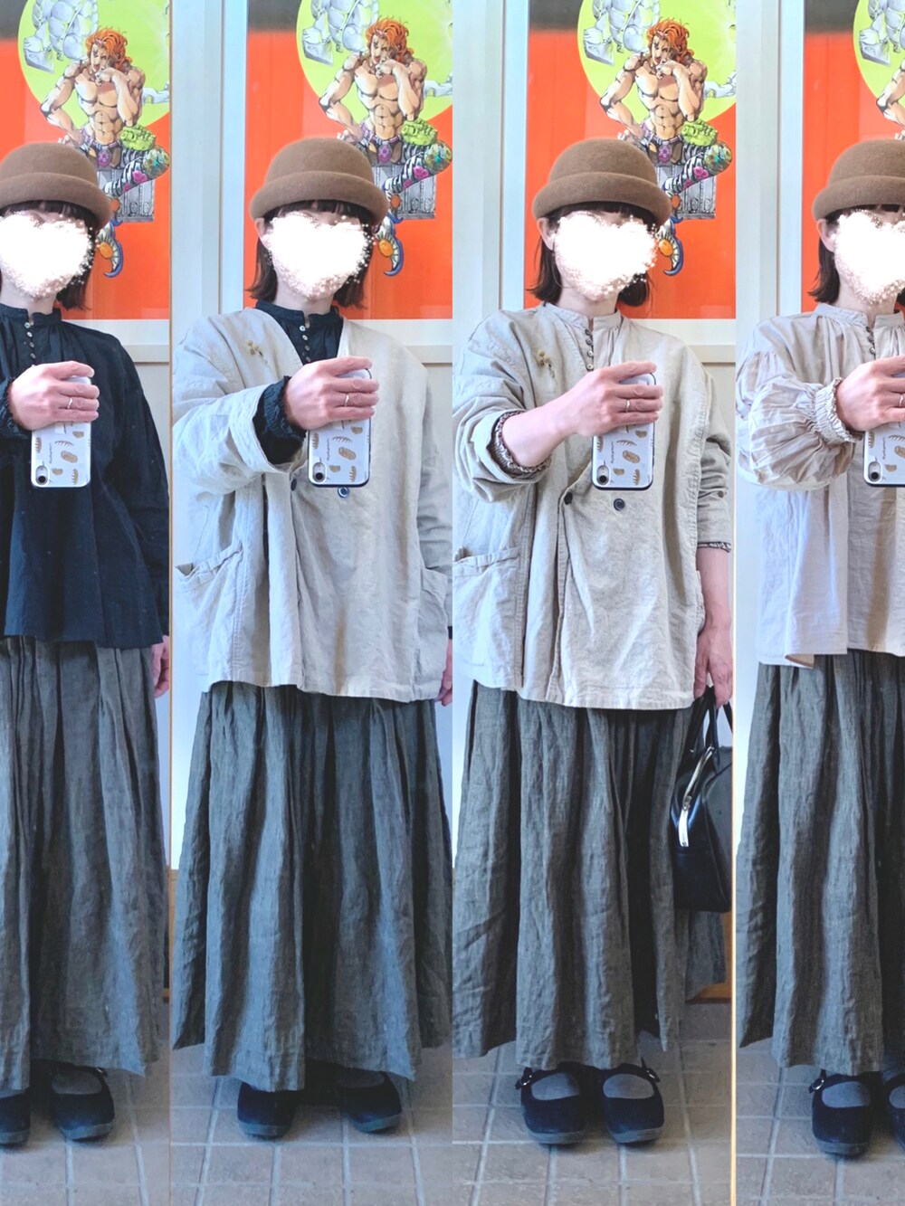 「今日のコーデ、今日の服、ブラウス、リネン、グレンチェック、プリーツスカート、古着、古着MIX」｜「SUN VALLEYのアイテム（ノーカラージャケット、ホワイト系）」を使った、まっきさん（レディース・149cm）の春コーディネートの2枚目の写真