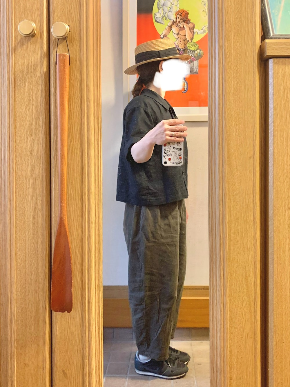 「今日のコーデ、今日の服、シンプルコーデ、古着、中古靴」｜「14+のアイテム（ハット、ブラック系）」を使った、まっきさん（レディース・150cm）の夏コーディネートの3枚目の写真