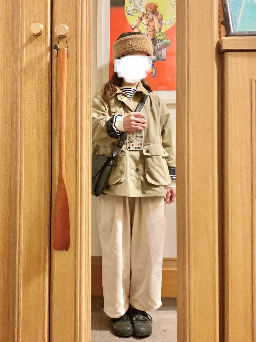 「昨日の服、昨日のコーデ、古着MIX、ボーダー、コーデュロイパンツ」｜「chocol raffine robeのアイテム（Tシャツ/カットソー、その他）」を使った、まっきさん（レディース・150cm）の春コーディネートの3枚目の写真