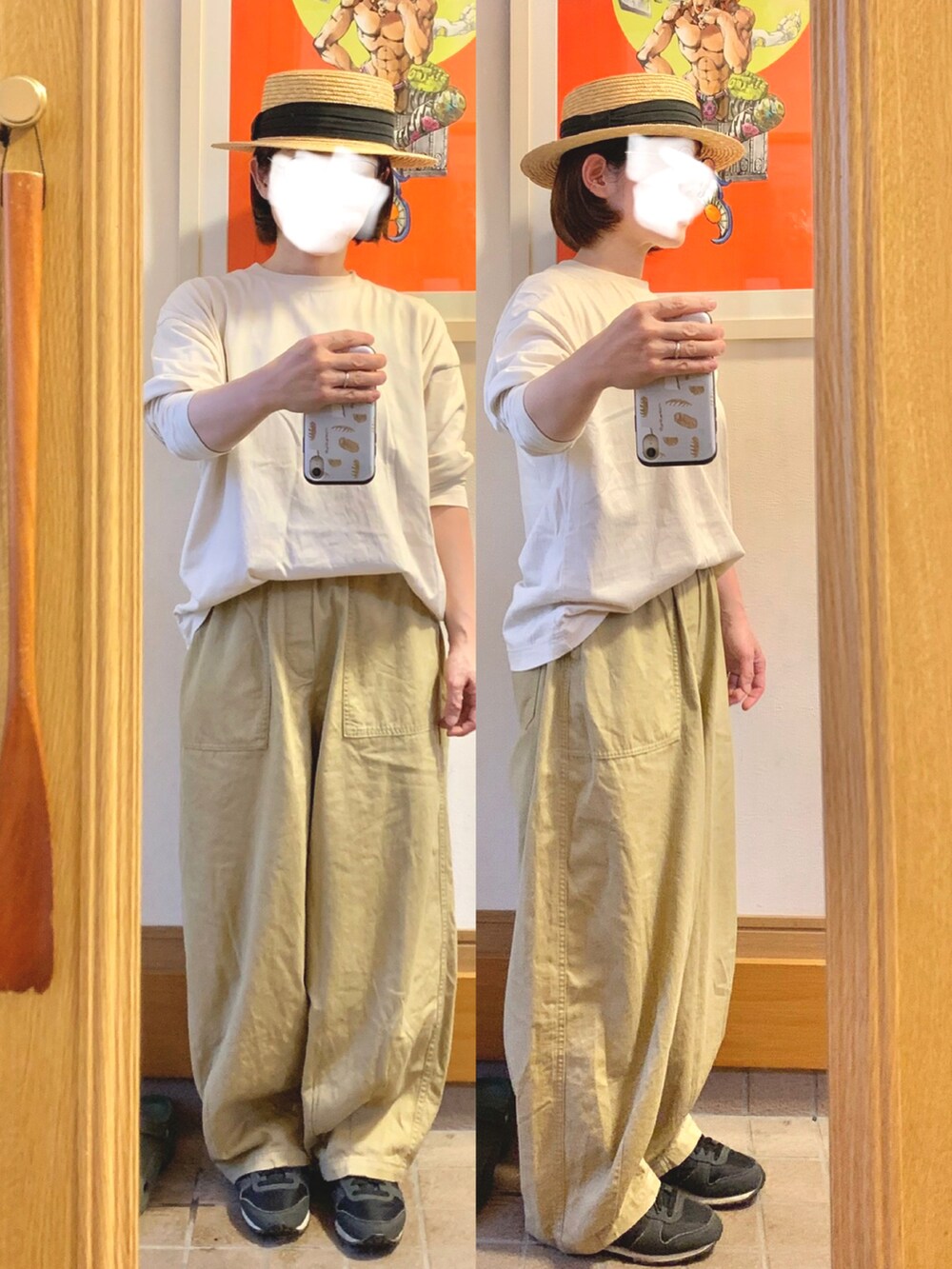 「古着屋購入品、古着」|「無印良品のアイテム(Tシャツ/カットソー、ホワイト系)」を使った、まっきさん(レディース・149cm)の秋コーディネートの3枚目の写真