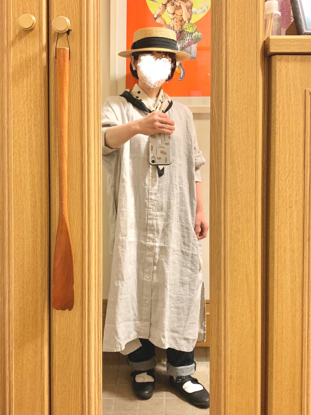 「購入品、リネン、リネンシャツワンピ、イロチ買い、スカーフ、ハット」｜「ROPE' PICNICのアイテム（帽子、ブラウン系）」を使った、まっきさん（レディース・149cm）の春コーディネートの5枚目の写真