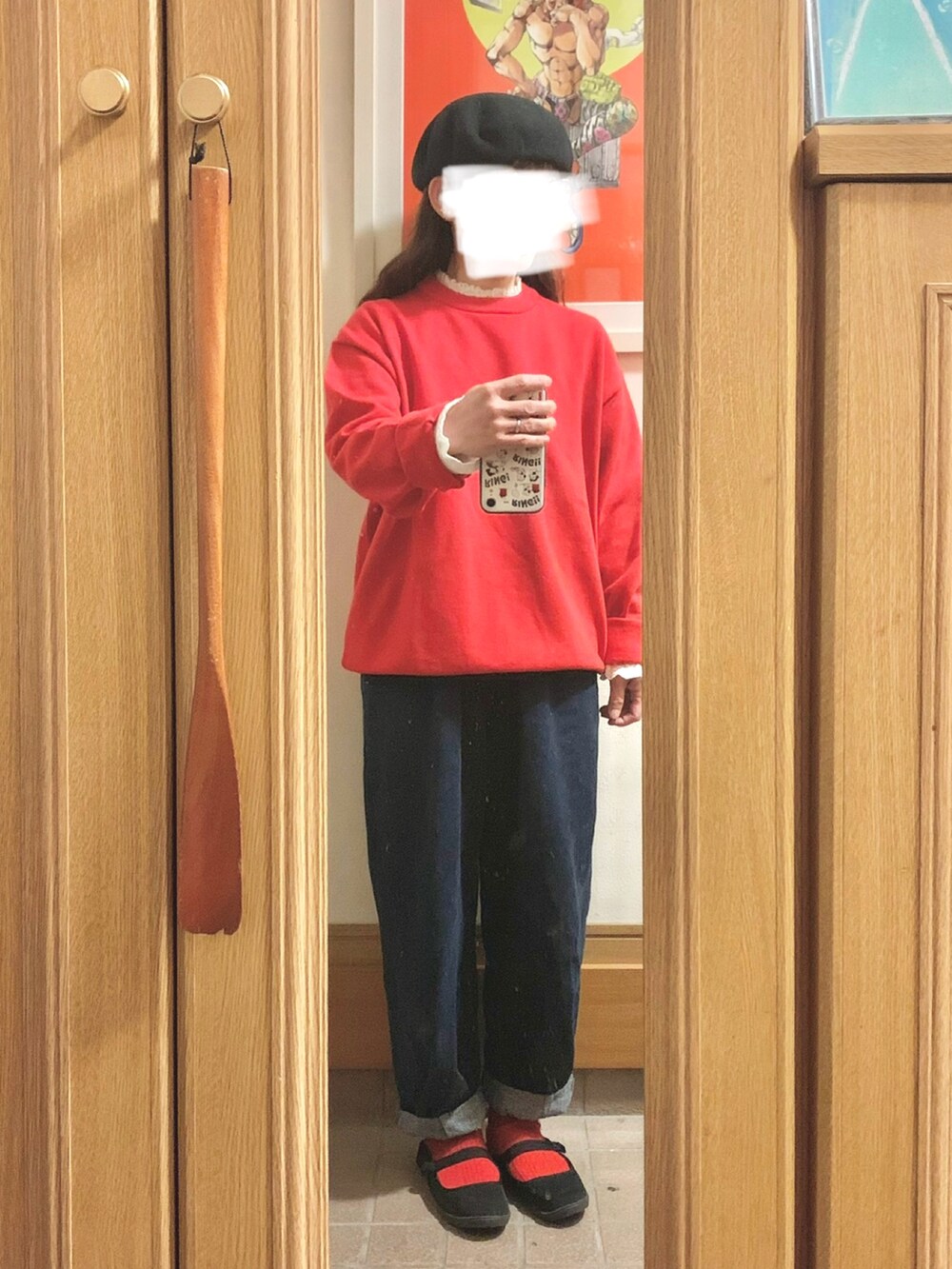 「昨日のコーデ、昨日の服、ニット、デニム、ハンティングジャケット」｜「しまむらのアイテム（ニット/セーター、ホワイト系）」を使った、まっきさん（レディース・150cm）の冬コーディネートの5枚目の写真