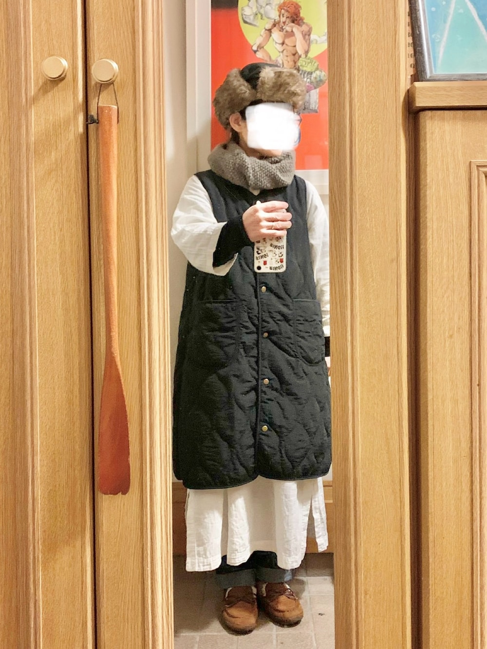 「昨日のコーデ、昨日の服、ワンピース」｜「しまむらのアイテム（ローファー、ブラウン系）」を使った、まっきさん（レディース・150cm）の冬コーディネートの3枚目の写真