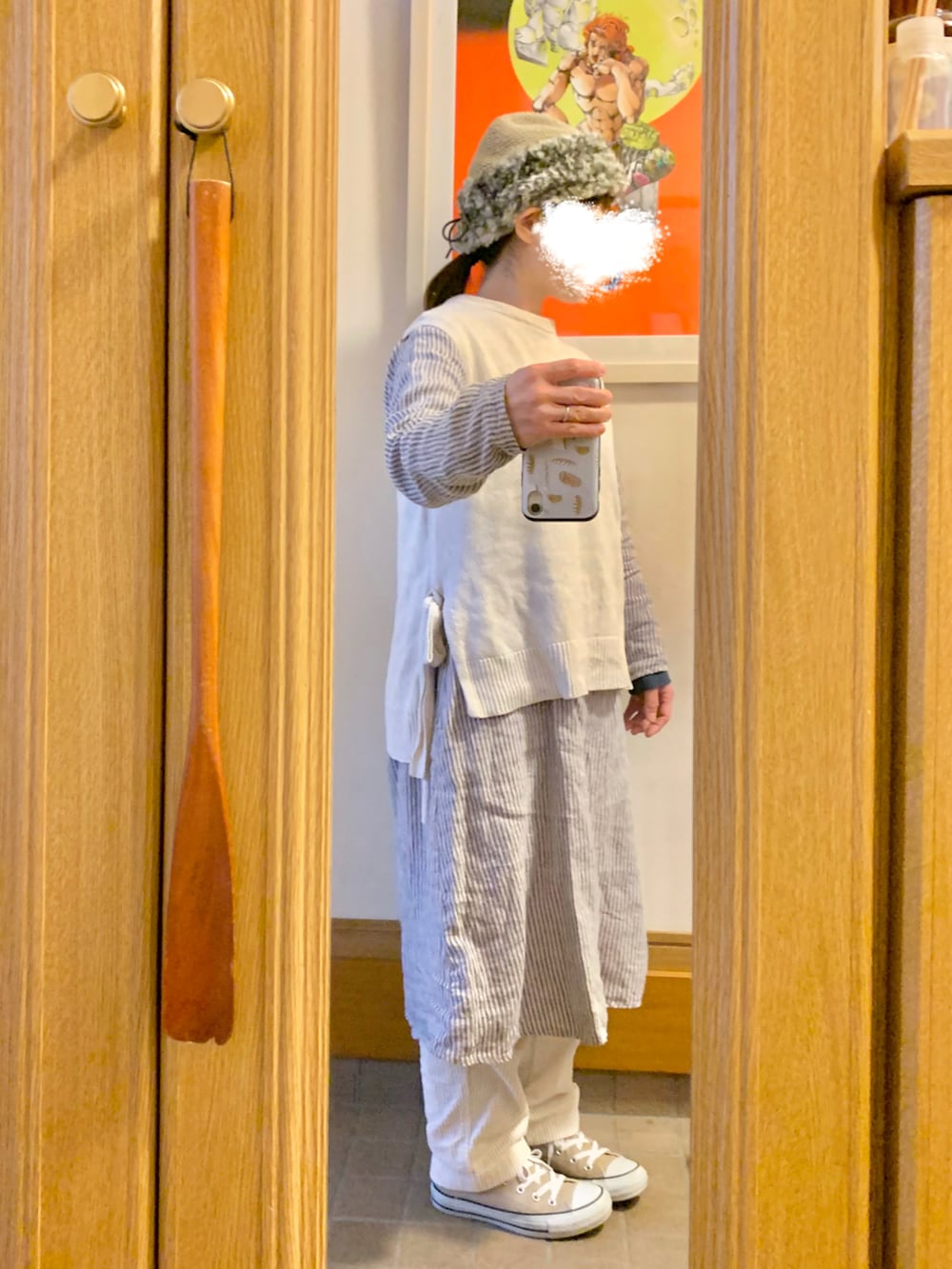 「ロングコート、今日のコーデ、今日の服」｜「CONVERSEのアイテム（スニーカー、ベージュ系）」を使った、まっきさん（レディース・149cm）の冬コーディネートの4枚目の写真