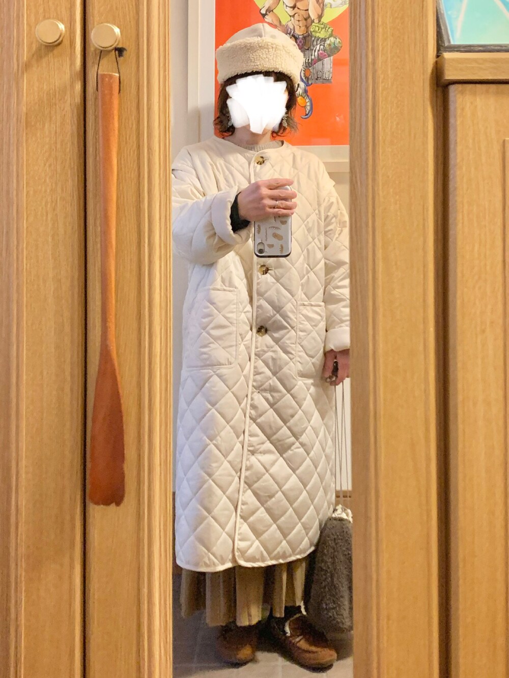 「今日のコーデ、今日の服、ニット、プリーツスカート、モカシン」｜「作家メイドのアイテム（帽子、ベージュ系）」を使った、まっきさん（レディース・149cm）の冬コーディネートの4枚目の写真
