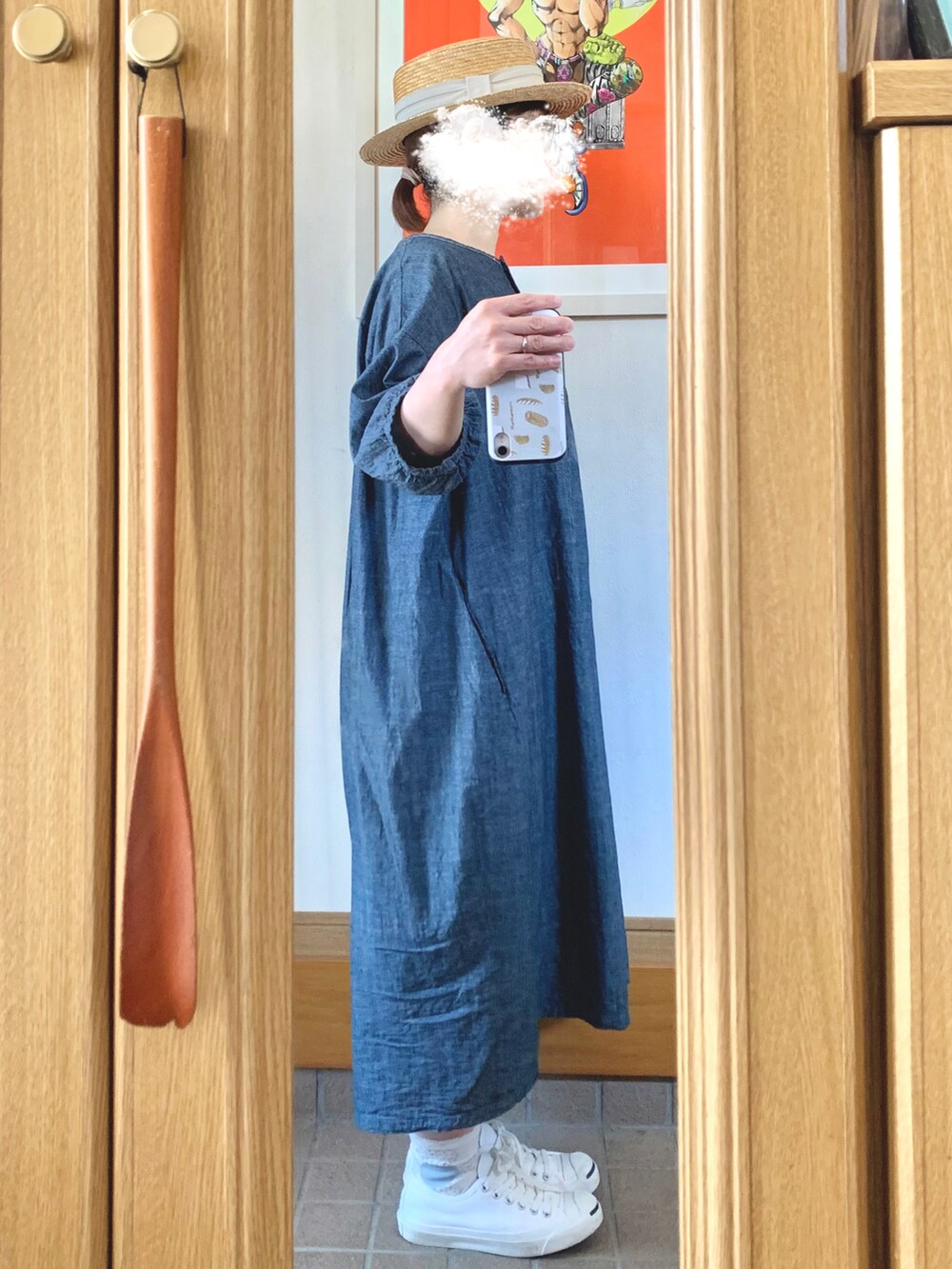 「今日のコーデ、今日の服、麦わら帽子、プチプラ、シンプルコーデ、ジャックパーセル」｜「14+の麦ブレードカンカン帽（ハット、ホワイト系）」を使った、まっきさん（レディース・149cm）の夏コーディネートの3枚目の写真
