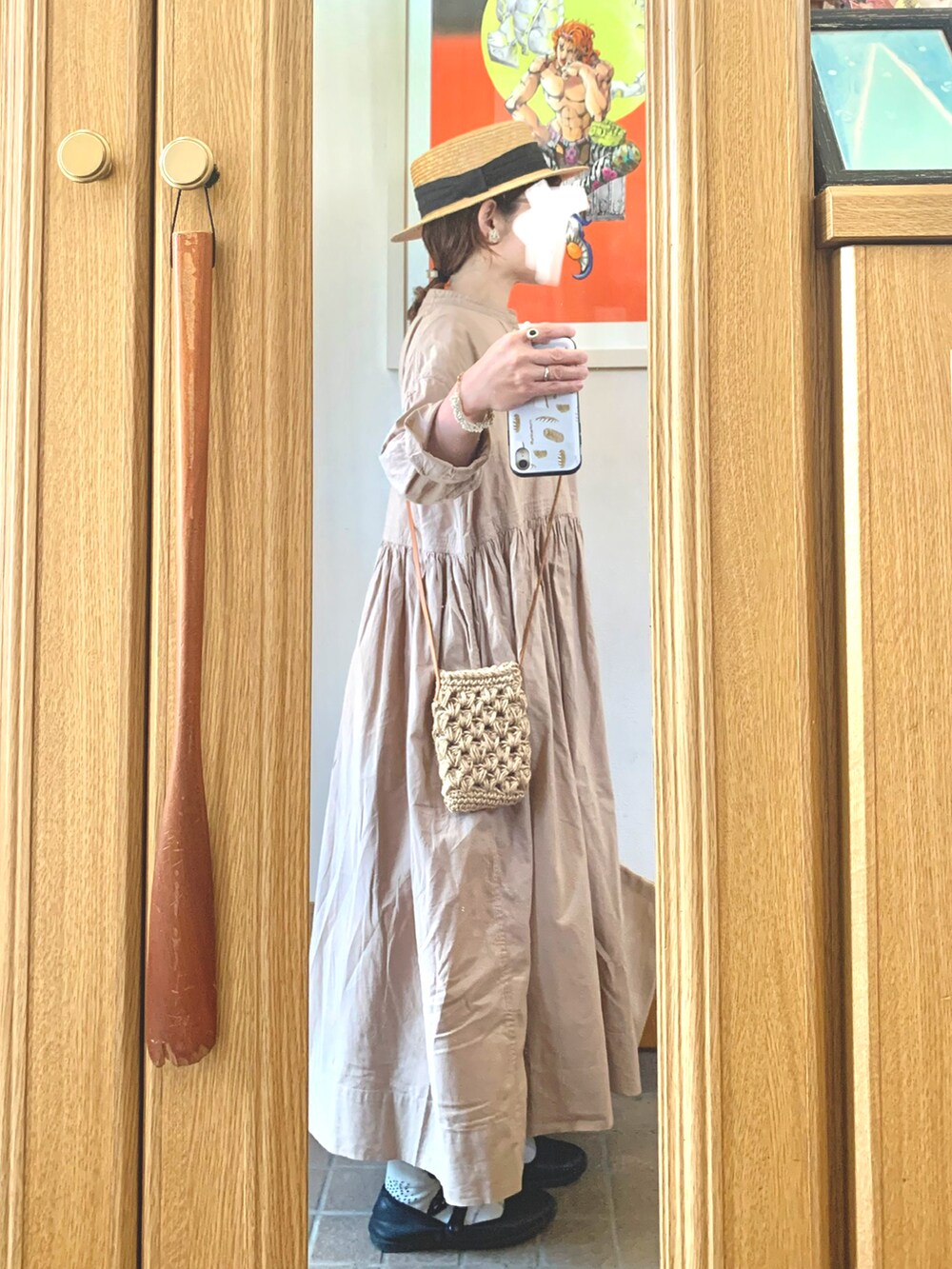「昨日のコーデ、昨日の服、シンプルコーデ、麦わら帽子」｜「14+の麦ブレードカンカン帽（ハット、ブラック系）」を使った、まっきさん（レディース・149cm）の春コーディネートの2枚目の写真
