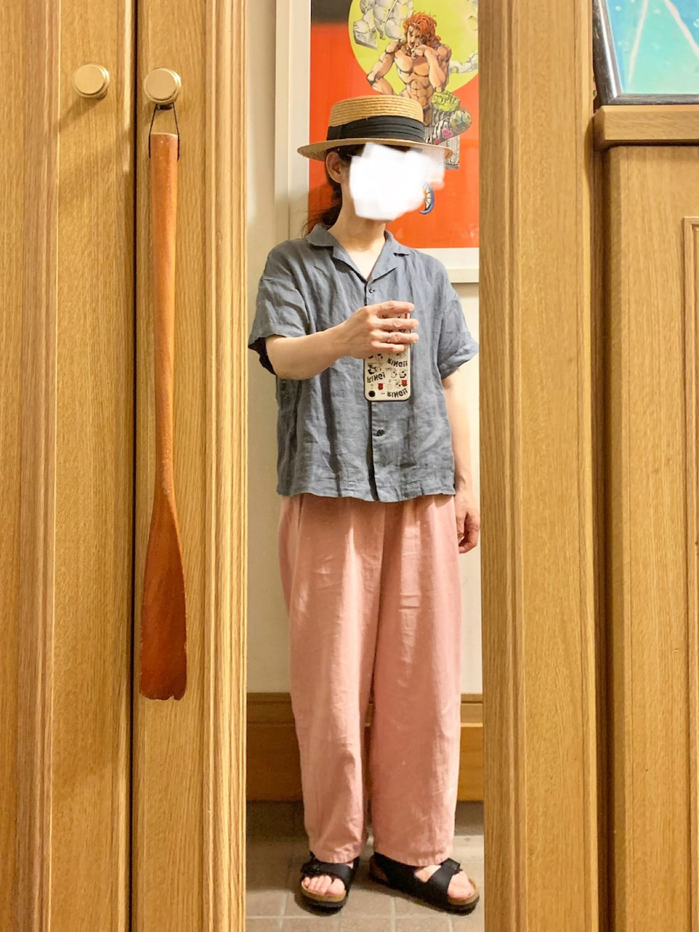 「シンプルコーデ」｜「Samansa Mos2の丸襟前後着ギンガムチェックブラウス（シャツ/ブラウス、ブラウン系）」を使った、まっきさん（レディース・150cm）の夏コーディネートの3枚目の写真