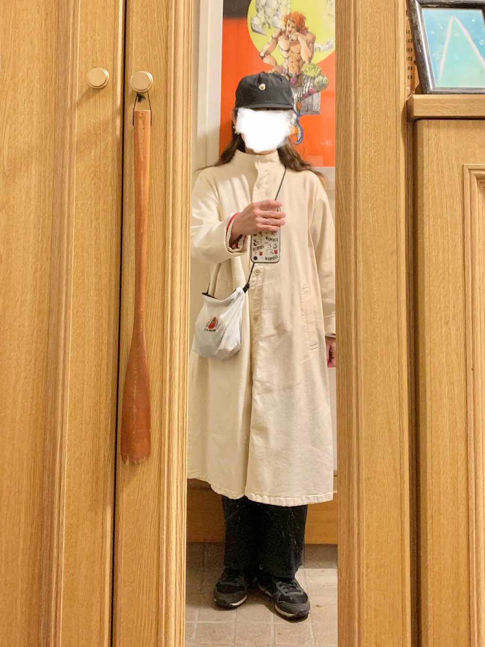 「今日のコーデ、今日の服、キャップ、サコッシュ、古着」｜「無印良品のアイテム（ジャケット/アウター、ホワイト系）」を使った、まっきさん（レディース・150cm）の春コーディネートの2枚目の写真