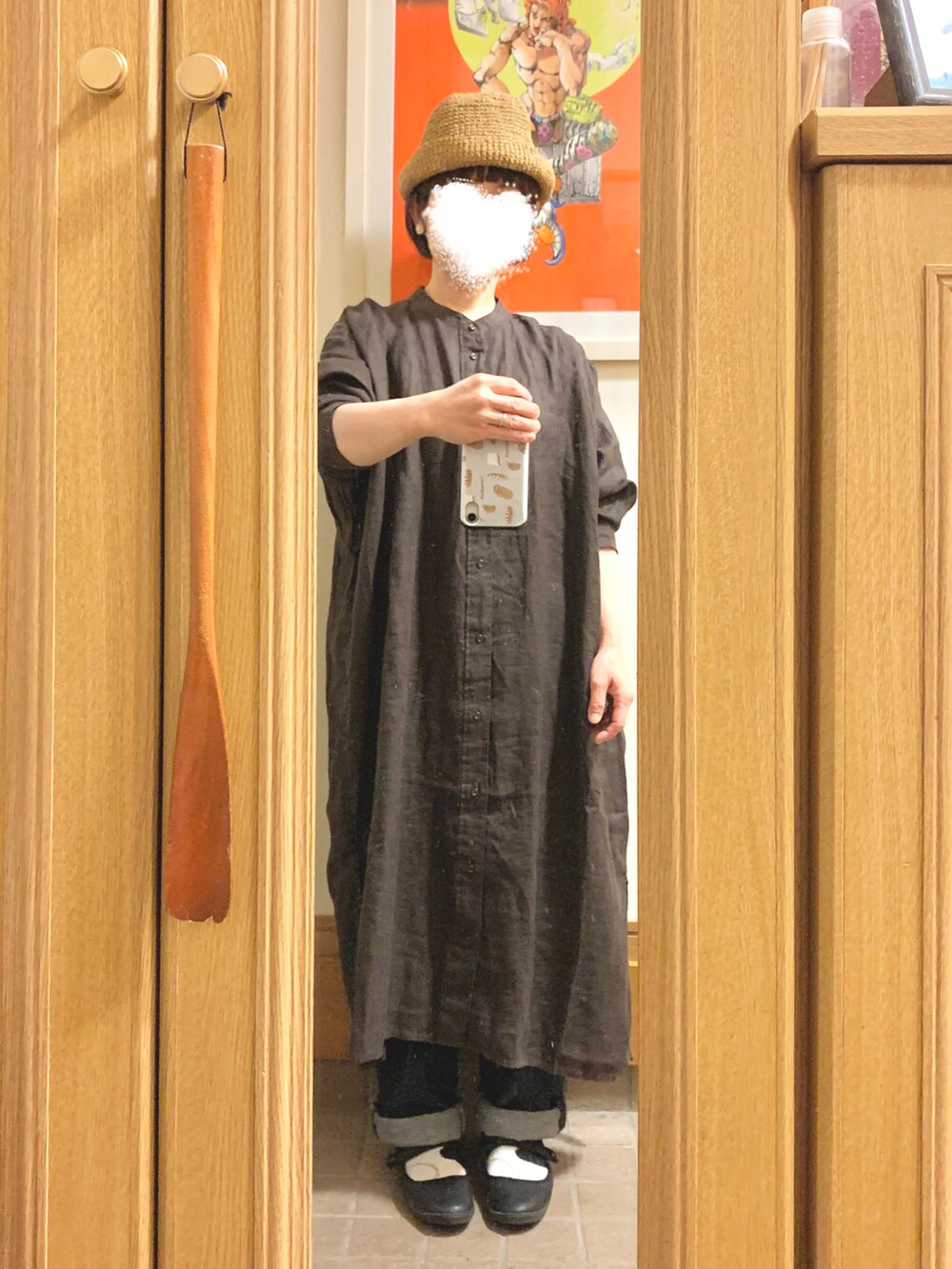 「購入品、リネン、リネンシャツワンピ、イロチ買い、スカーフ、ハット」｜「ROPE' PICNICのアイテム（帽子、ブラウン系）」を使った、まっきさん（レディース・149cm）の春コーディネートの2枚目の写真