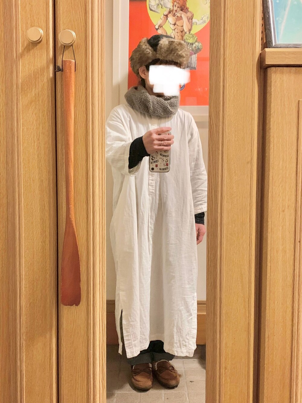 「昨日のコーデ、昨日の服、ワンピース」｜「しまむらのアイテム（ローファー、ブラウン系）」を使った、まっきさん（レディース・150cm）の冬コーディネートの2枚目の写真