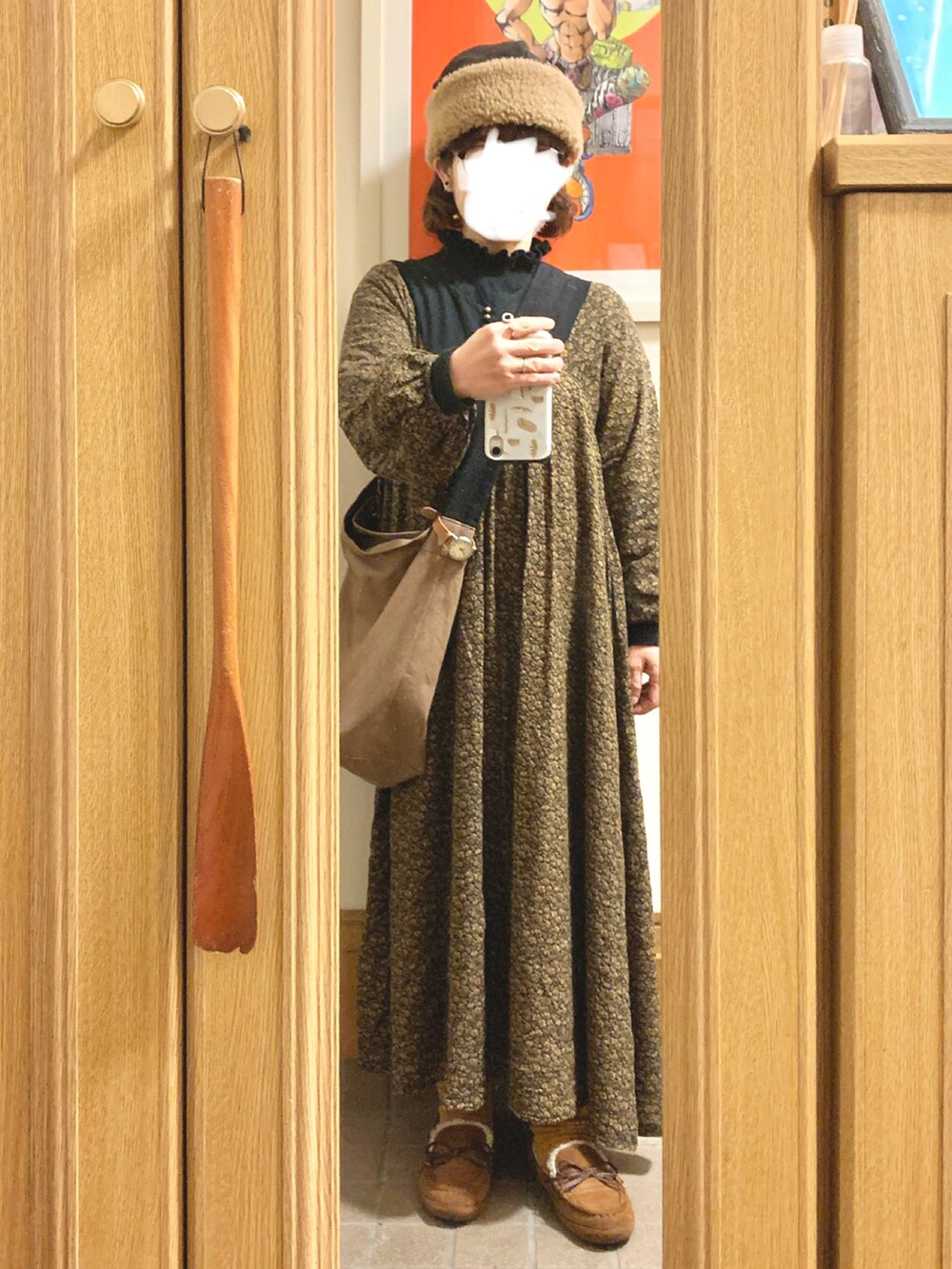 「昨日のコーデ」｜「CLOUDNINEのアイテム（ノーカラージャケット、ブラウン系）」を使った、まっきさん（レディース・149cm）の冬コーディネートの2枚目の写真