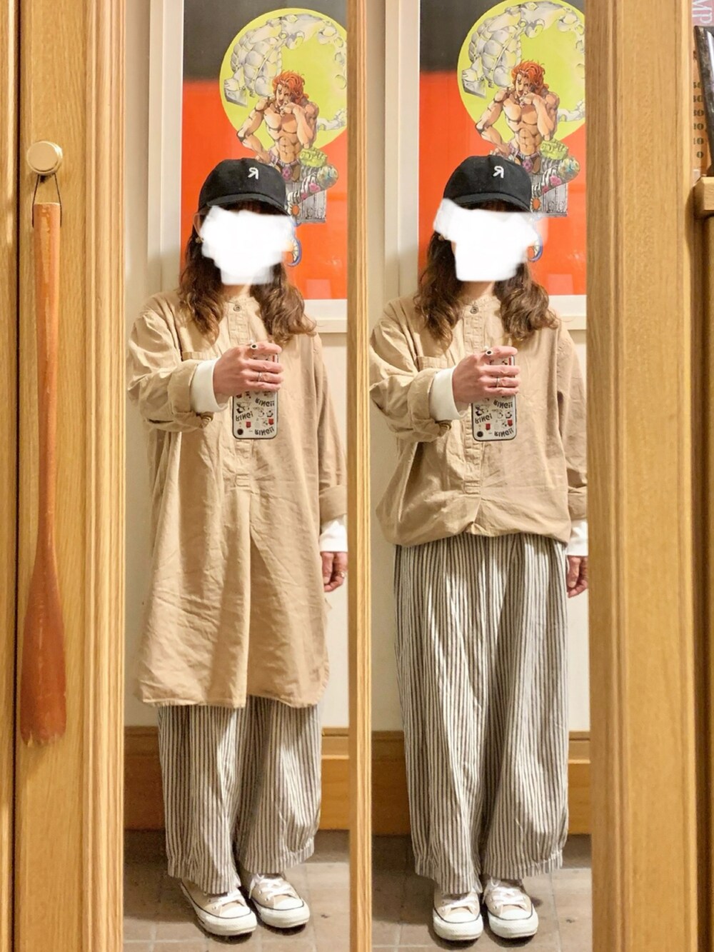 「セカスト購入品、レトロニット、カバーオール、デニム、古着」｜「古着のアイテム（ニット/セーター、イエロー系）」を使った、まっきさん（レディース・150cm）の春コーディネートの3枚目の写真