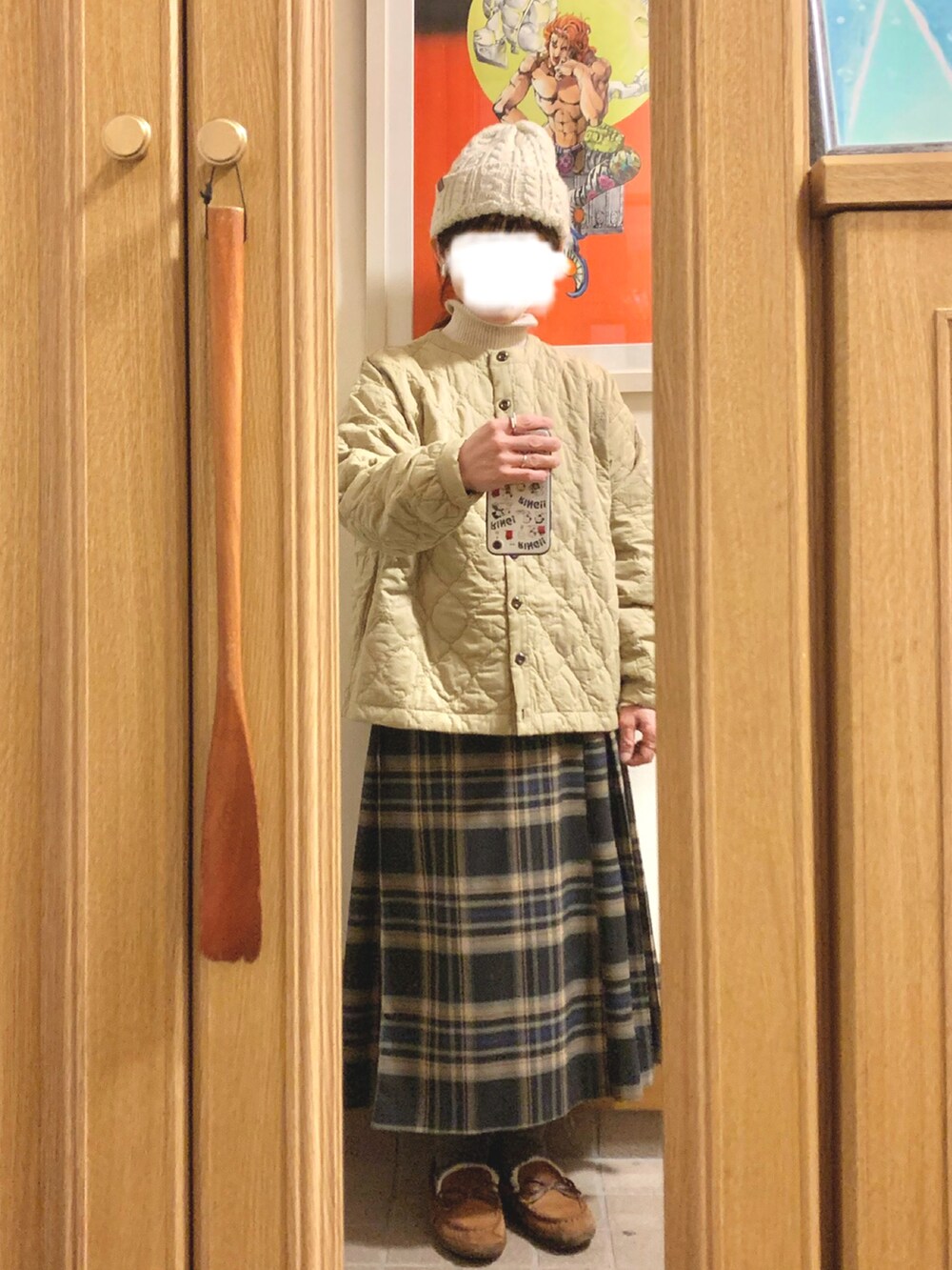 「イロチ買い、古着、買い物」｜「tukuroiのアイテム（ノーカラージャケット、グリーン系）」を使った、まっきさん（レディース・150cm）の冬コーディネートの3枚目の写真
