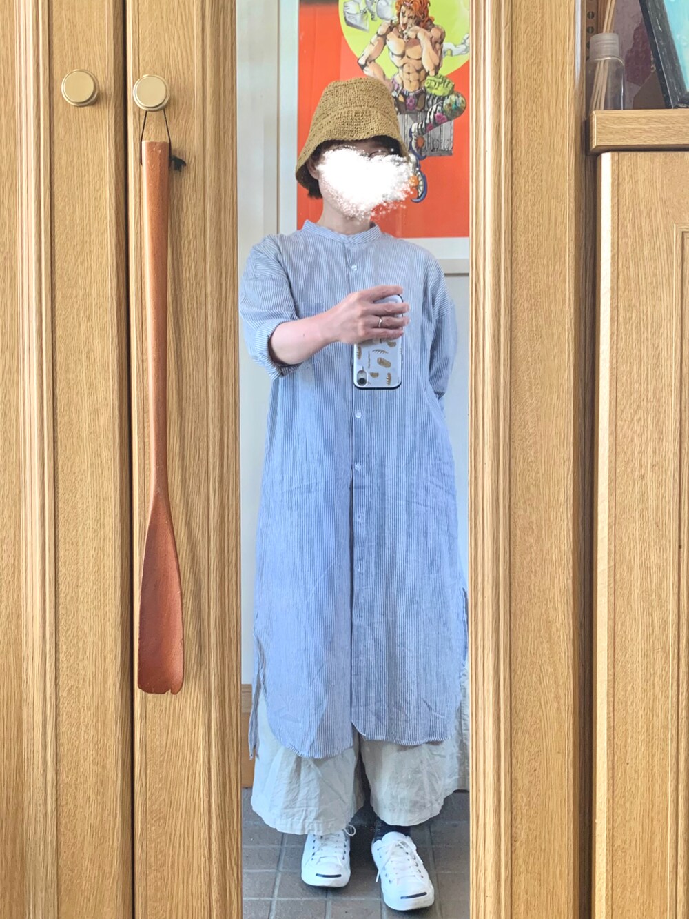 「今日のコーデ、今日の服、シャツワンピ」｜「ROPE' PICNICのアイテム（帽子、ブラウン系）」を使った、まっきさん（レディース・149cm）の春コーディネートの2枚目の写真
