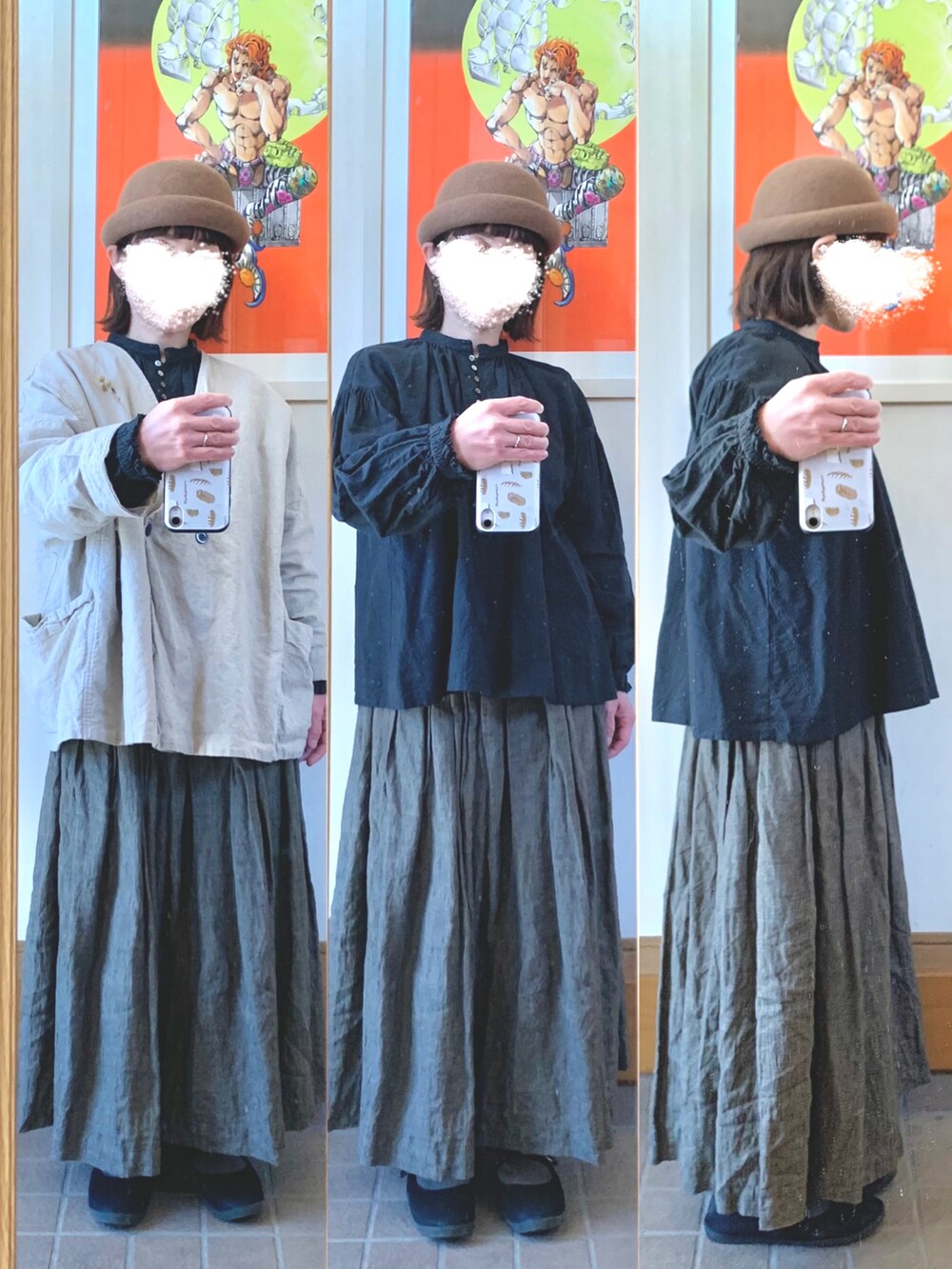 「今日のコーデ、今日の服、ブラウス、リネン、グレンチェック、プリーツスカート、古着、古着MIX」｜「SUN VALLEYのアイテム（ノーカラージャケット、ホワイト系）」を使った、まっきさん（レディース・149cm）の春コーディネートの3枚目の写真