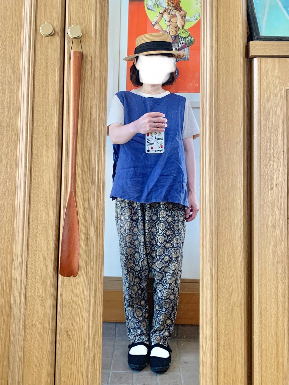 「古着コーデ、古着、ラガーシャツ」｜「Samansa Mos2 blueの【UVカット・撥水加工】クラウン切替ハット（ハット、ホワイト系）」を使った、まっきさん（レディース・150cm）の夏コーディネートの2枚目の写真