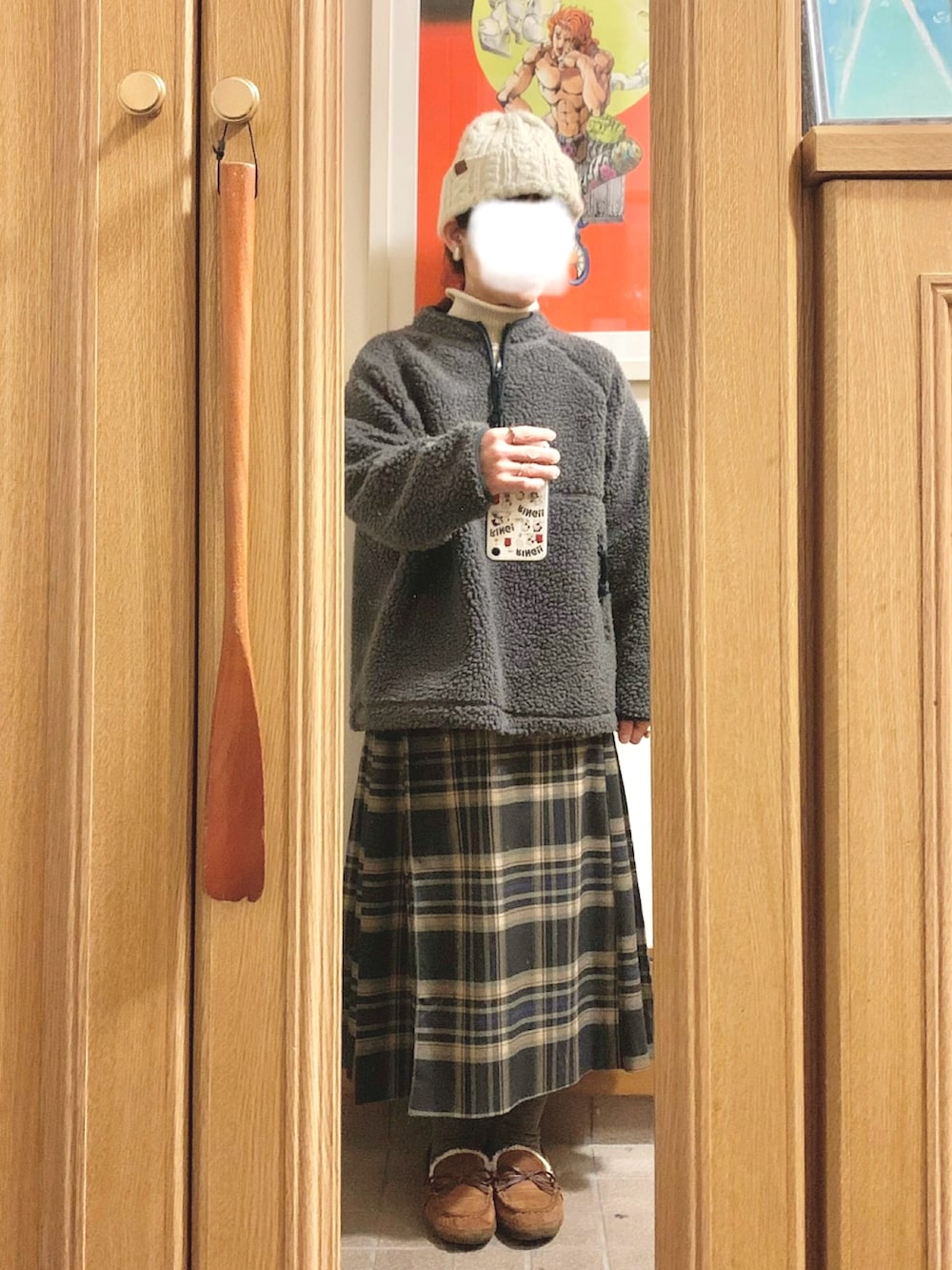 「イロチ買い、古着、買い物」｜「tukuroiのアイテム（ノーカラージャケット、グリーン系）」を使った、まっきさん（レディース・150cm）の冬コーディネートの4枚目の写真