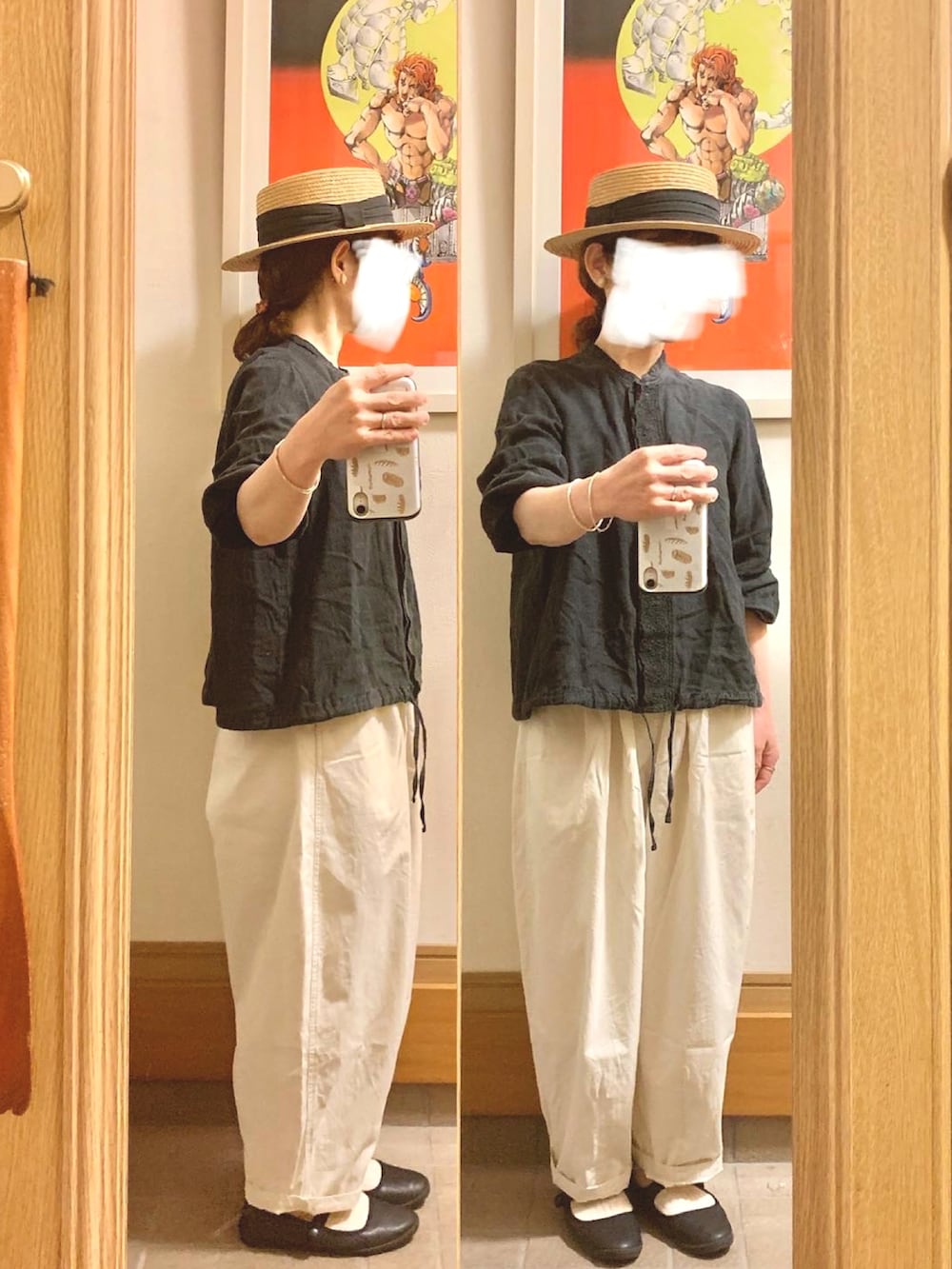 「昨日の買い物、ストライプシャツワンピ、ピンク、スウェット、古着」｜「N.O.R.Cのアイテム（シャツワンピース、イエロー系）」を使った、まっきさん（レディース・149cm）の春コーディネートの2枚目の写真