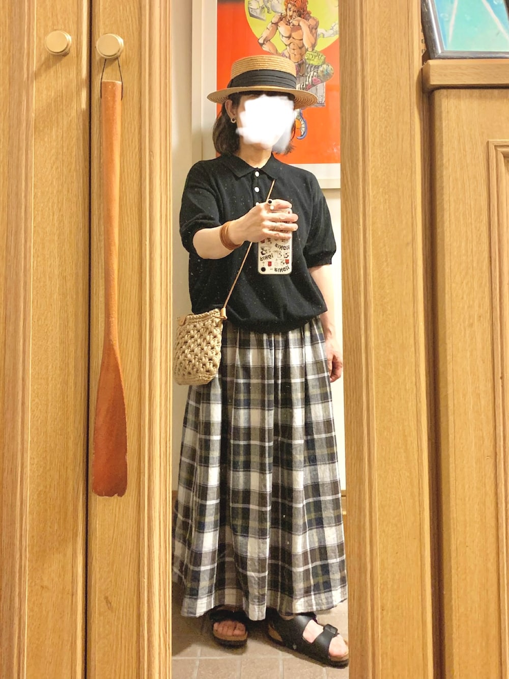「昨日のコーデ、昨日の服、ポロシャツ、古着、ビルケンシュトックミラノ」｜「SUN VALLEYのアイテム（スカート、ブラウン系）」を使った、まっきさん（レディース・150cm）の夏コーディネートの3枚目の写真