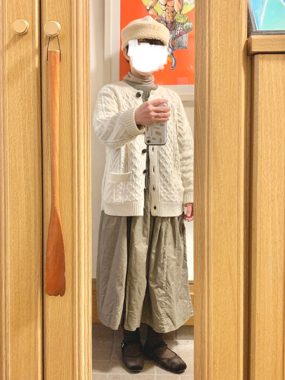 「今日のコーデ、今日の服、前後着ワンピース、カーディガン、キルティングコート」｜「CRAFT STANDARD BOUTIQUEのアイテム（ワンピース、ブラウン系）」を使った、まっきさん（レディース・149cm）の冬コーディネートの3枚目の写真