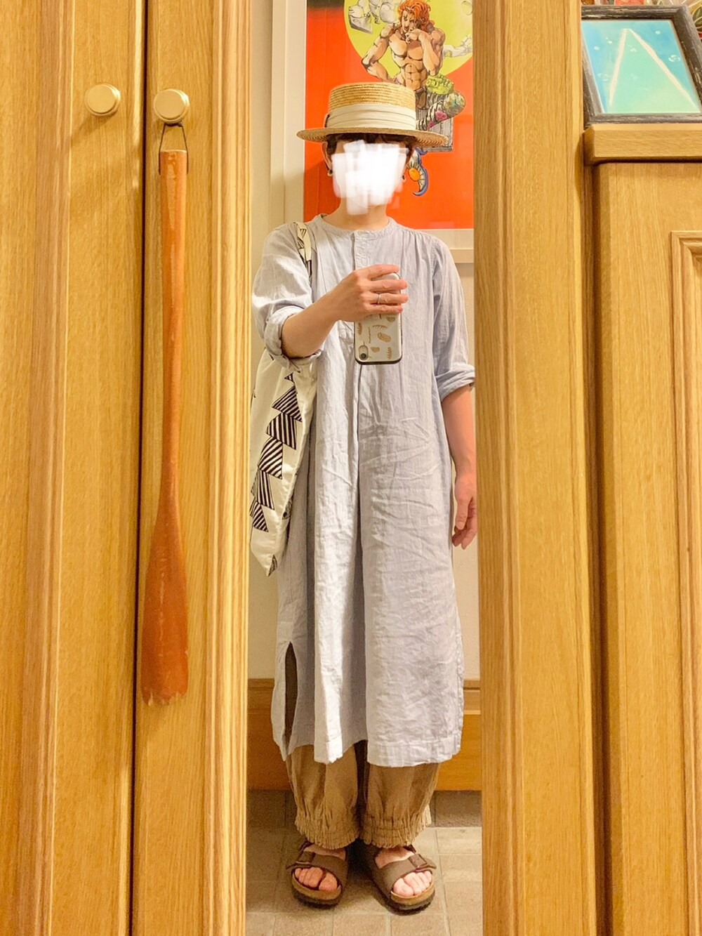 「昨日のコーデ、昨日の服、麦わら帽子、古着」｜「14+の麦ブレードカンカン帽（ハット、ホワイト系）」を使った、まっきさん（レディース・149cm）の春コーディネートの3枚目の写真
