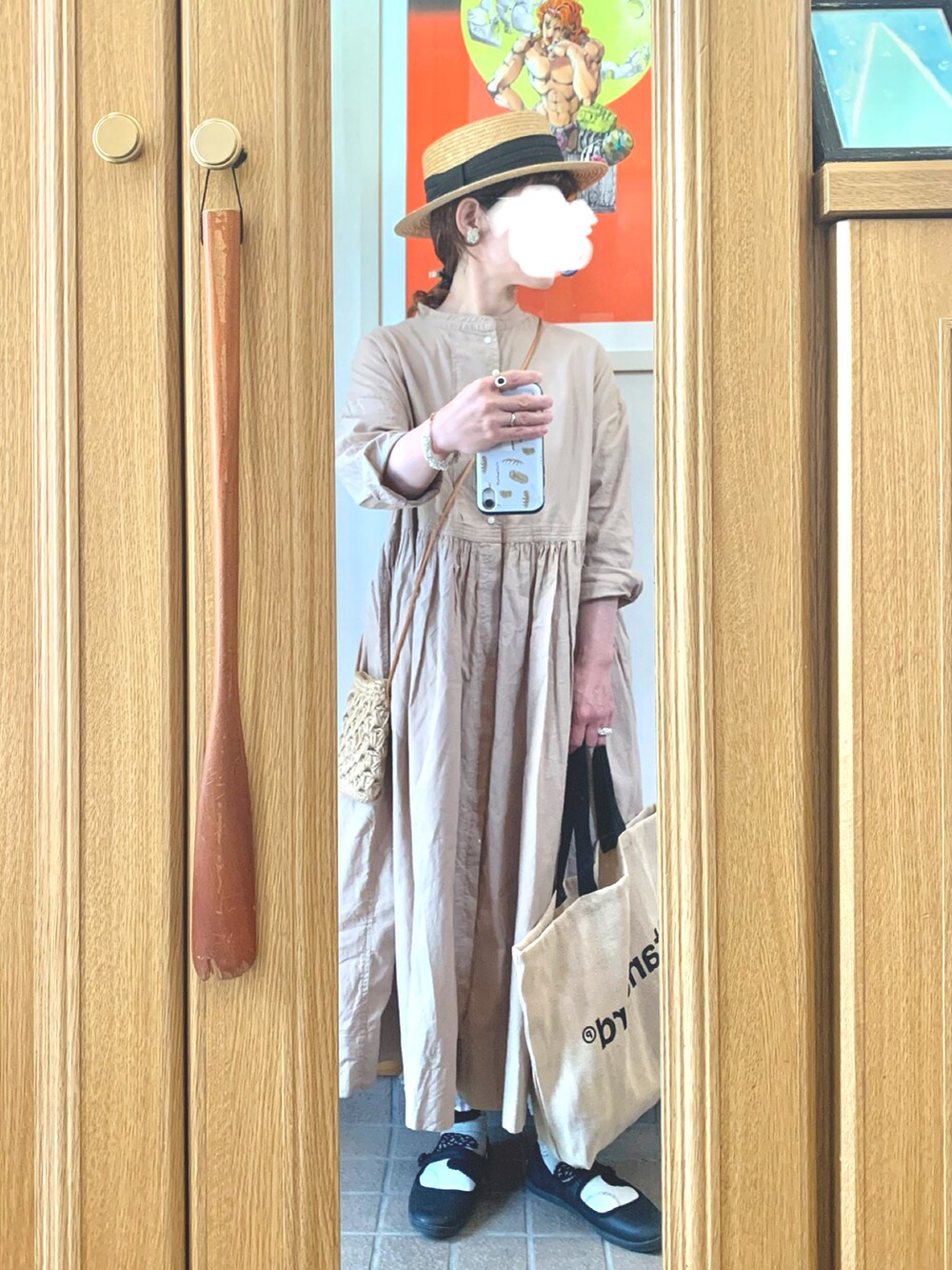 「昨日のコーデ、昨日の服、シンプルコーデ、麦わら帽子」｜「14+の麦ブレードカンカン帽（ハット、ブラック系）」を使った、まっきさん（レディース・149cm）の春コーディネートの3枚目の写真