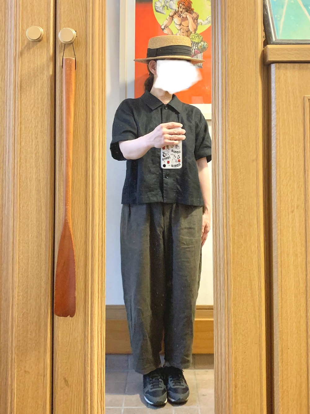 「今日のコーデ、今日の服、シンプルコーデ、古着、中古靴」｜「14+のアイテム（ハット、ブラック系）」を使った、まっきさん（レディース・150cm）の夏コーディネートの2枚目の写真