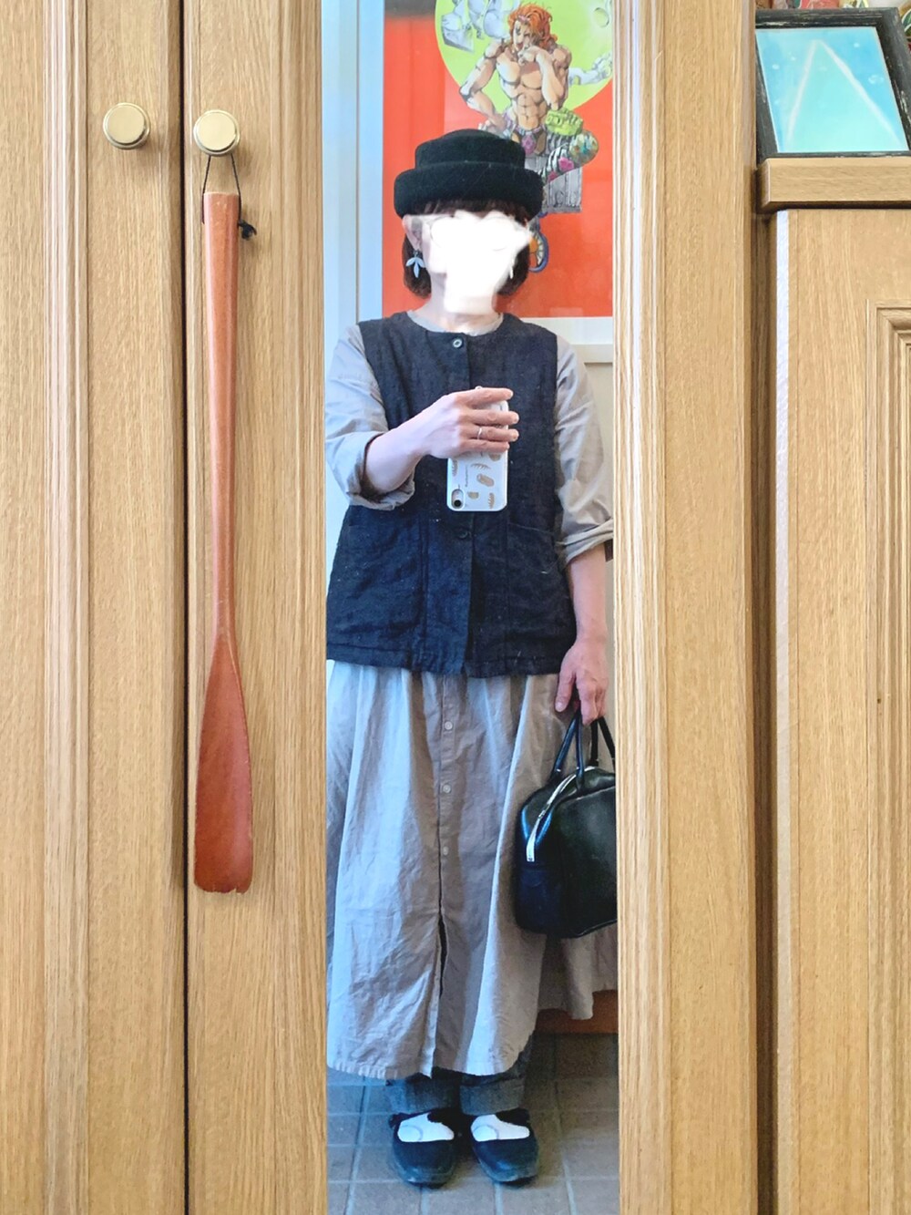「昨日のコーデ、昨日の服、秋コーデ、古着、ベスト、前後着ワンピース、グレンチェック」｜「HEAVENLYのアイテム（ベスト、ブラック系）」を使った、まっきさん（レディース・149cm）の秋コーディネートの2枚目の写真