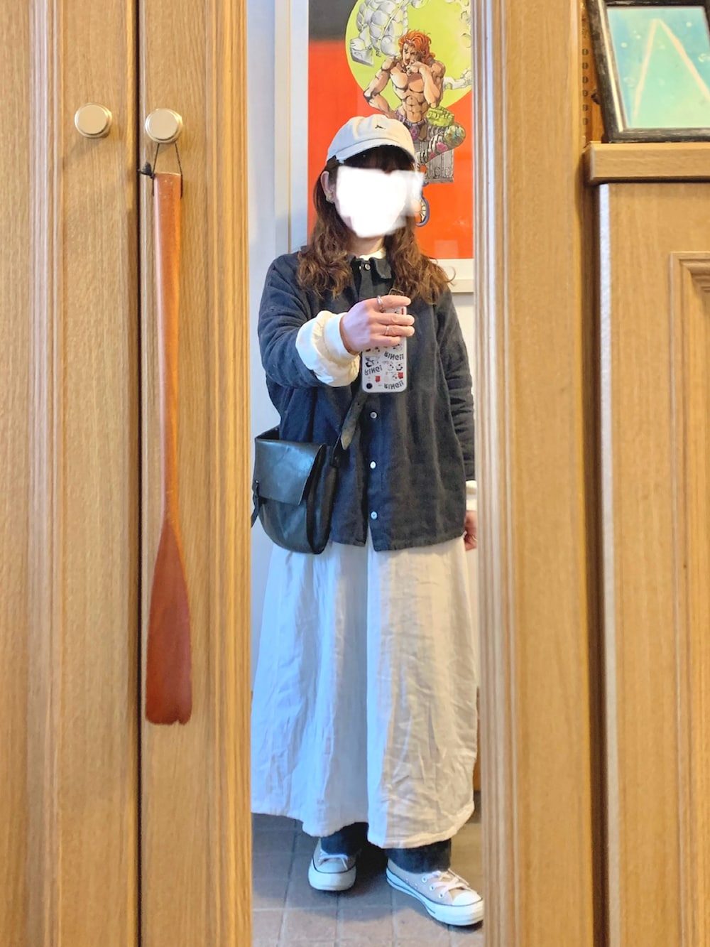 「昨日のコーデ、昨日の服、キャップ、ワンピース、古着」｜「HEAVENLYのアイテム（シャツ/ブラウス、ブラック系）」を使った、まっきさん（レディース・150cm）の春コーディネートの3枚目の写真