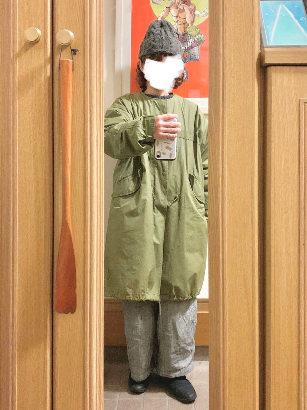 「昨日のコーデ、昨日の服、ニット帽、ニツト、グレンチェック、モッズコート」｜「Samansa Mos2のアイテム（帽子、グレー系）」を使った、まっきさん（レディース・149cm）の冬コーディネートの2枚目の写真