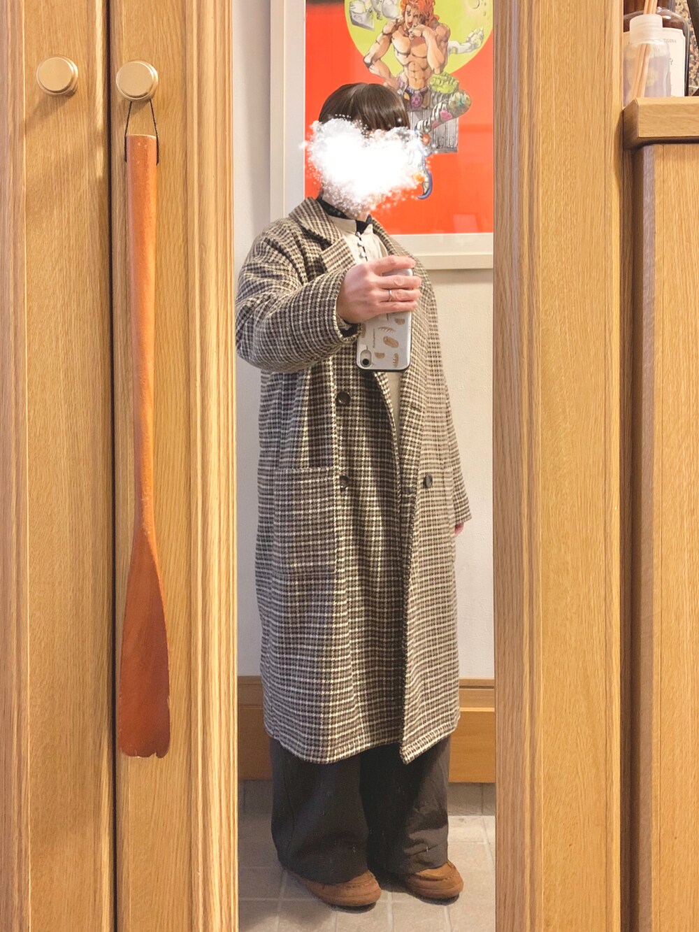 「今日のコーデ、今日の服」｜「しまむらのアイテム（チェスターコート、ブラウン系）」を使った、まっきさん（レディース・149cm）の冬コーディネートの3枚目の写真