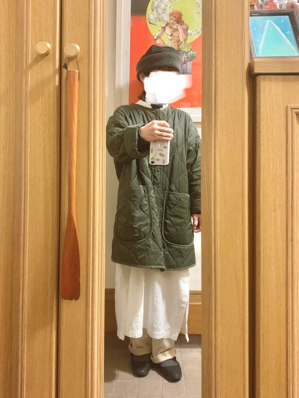「昨日のコーデ、昨日の服、ワンピース、ライナー、古着」｜「Samansa Mos2のアイテム（モッズコート、グリーン系）」を使った、まっきさん（レディース・149cm）の春コーディネートの2枚目の写真