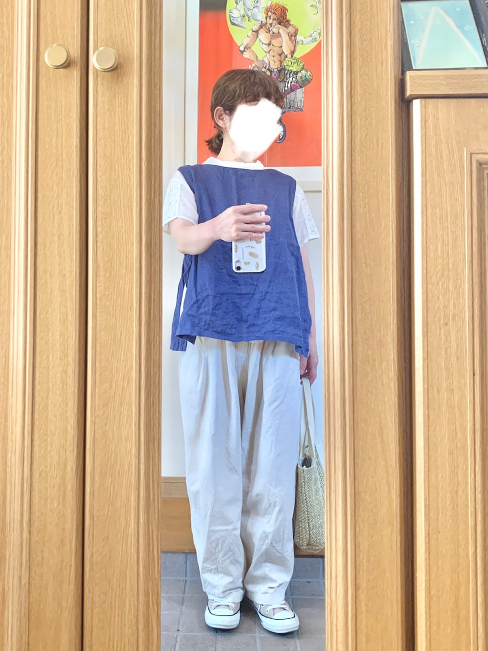 「昨日のコーデ、昨日の服、休日コーデ」｜「HEAVENLYのアイテム（ベスト、ブルー系）」を使った、まっきさん（レディース・149cm）の夏コーディネートの2枚目の写真