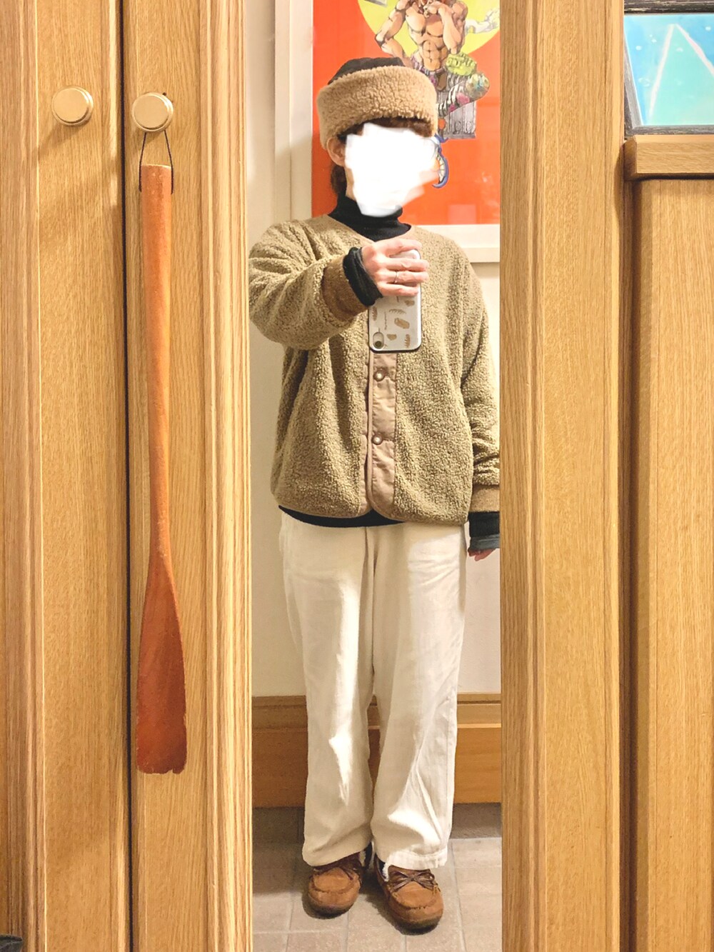 「昨日のコーデ、昨日の服、タートルネック、モッズコート、古着、モカシン」｜「CLOUDNINEのアイテム（ノーカラージャケット、ブラウン系）」を使った、まっきさん（レディース・149cm）の冬コーディネートの2枚目の写真