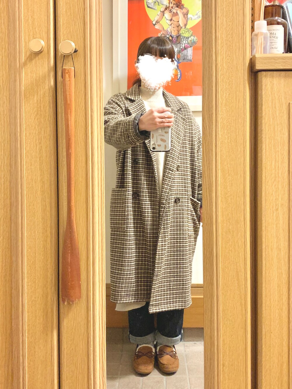 「今日のコーデ、今日の服、シンプルコーデ、ニットワンピース、プチプラ」｜「しまむらのアイテム（ワンピース、ホワイト系）」を使った、まっきさん（レディース・149cm）の冬コーディネートの3枚目の写真
