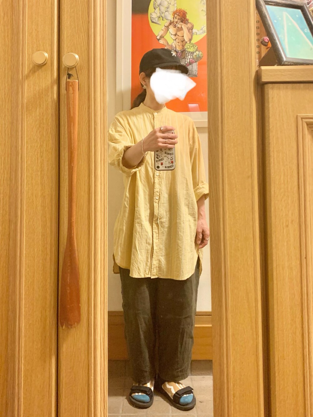 「昨日のコーデ、昨日の服、キャップ、古着コーデ、古着、スポサン、スポサン×靴下」｜「マルシェ購入品のアイテム（キャップ、ブラック系）」を使った、まっきさん（レディース・150cm）の春コーディネートの2枚目の写真