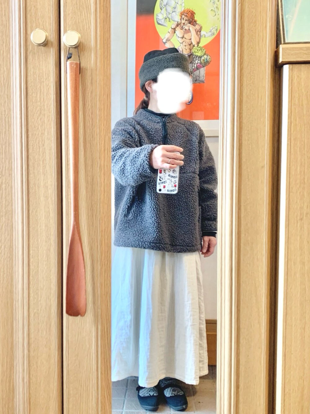 「昨日の服、昨日のコーデ、お出かけコーデ、出勤コーデ」｜「BEAMS BOYのBEAMS BOY / ボア フリース ハーフジップ プルオーバー（ブルゾン、グレー系）」を使った、まっきさん（レディース・150cm）の冬コーディネートの2枚目の写真