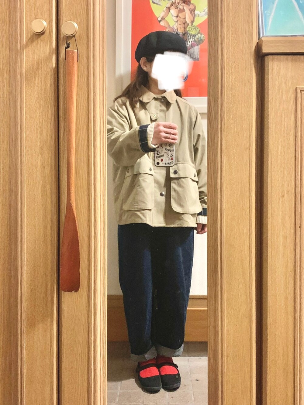 「昨日のコーデ、昨日の服、ニット、デニム、ハンティングジャケット」｜「しまむらのアイテム（ニット/セーター、ホワイト系）」を使った、まっきさん（レディース・150cm）の冬コーディネートの4枚目の写真