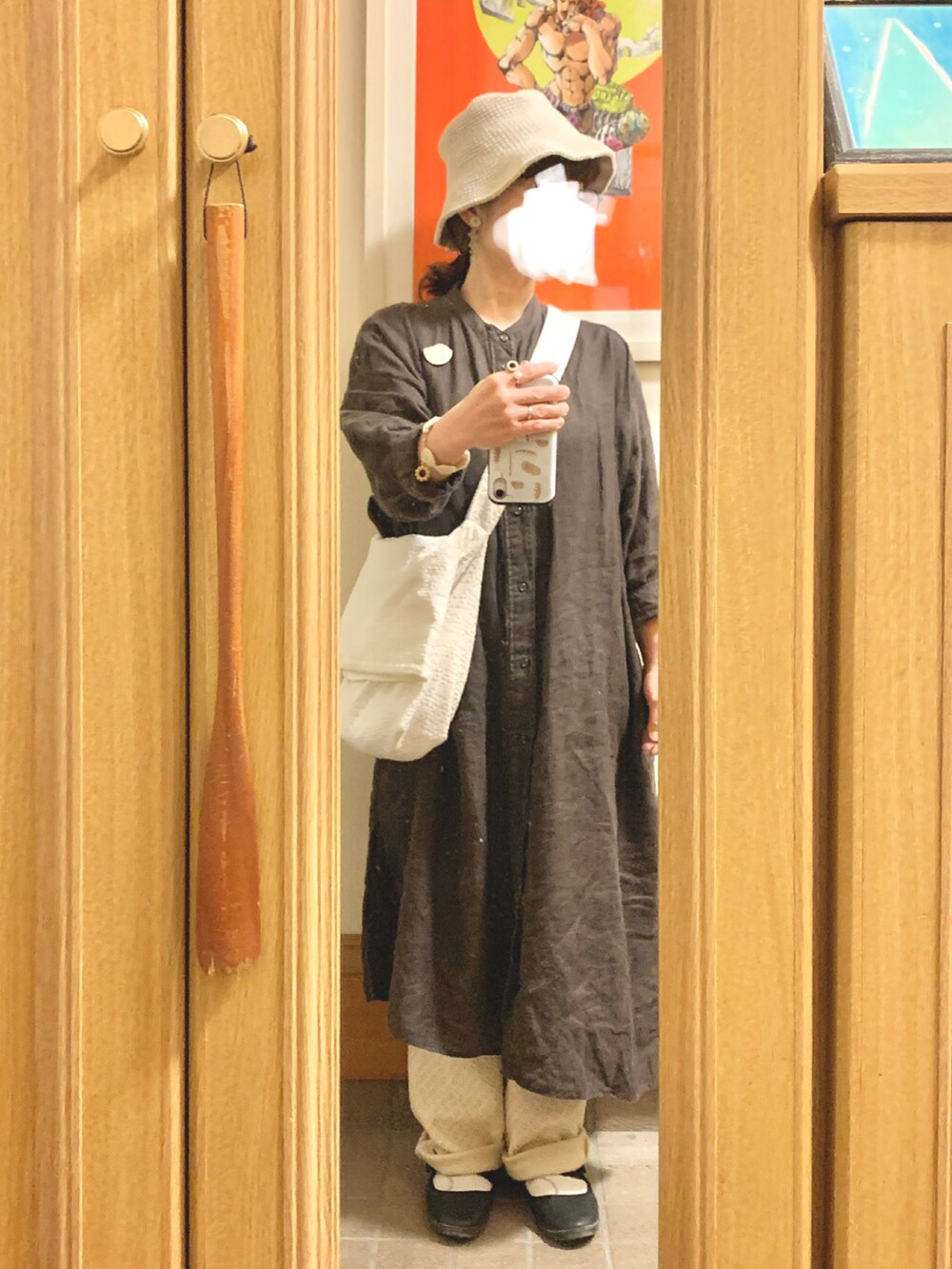 「昨日のコーデ、昨日の服、麦わら帽子、古着」｜「14+の麦ブレードカンカン帽（ハット、ホワイト系）」を使った、まっきさん（レディース・149cm）の春コーディネートの4枚目の写真