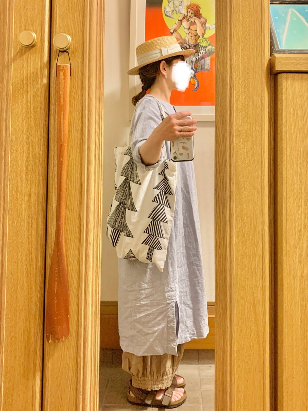 「昨日のコーデ、昨日の服、麦わら帽子、古着」｜「14+の麦ブレードカンカン帽（ハット、ホワイト系）」を使った、まっきさん（レディース・149cm）の春コーディネートの4枚目の写真