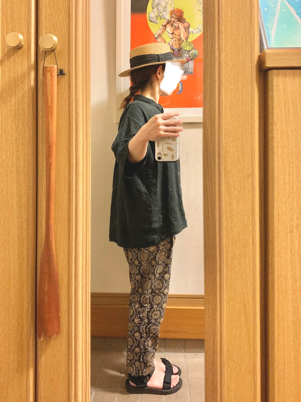 「昨日のコーデ、昨日の服、リネンシャツ、柄パンツ、インド綿、スポサン」｜「作家メイドのアイテム（パンツ、その他）」を使った、まっきさん（レディース・150cm）の夏コーディネートの3枚目の写真