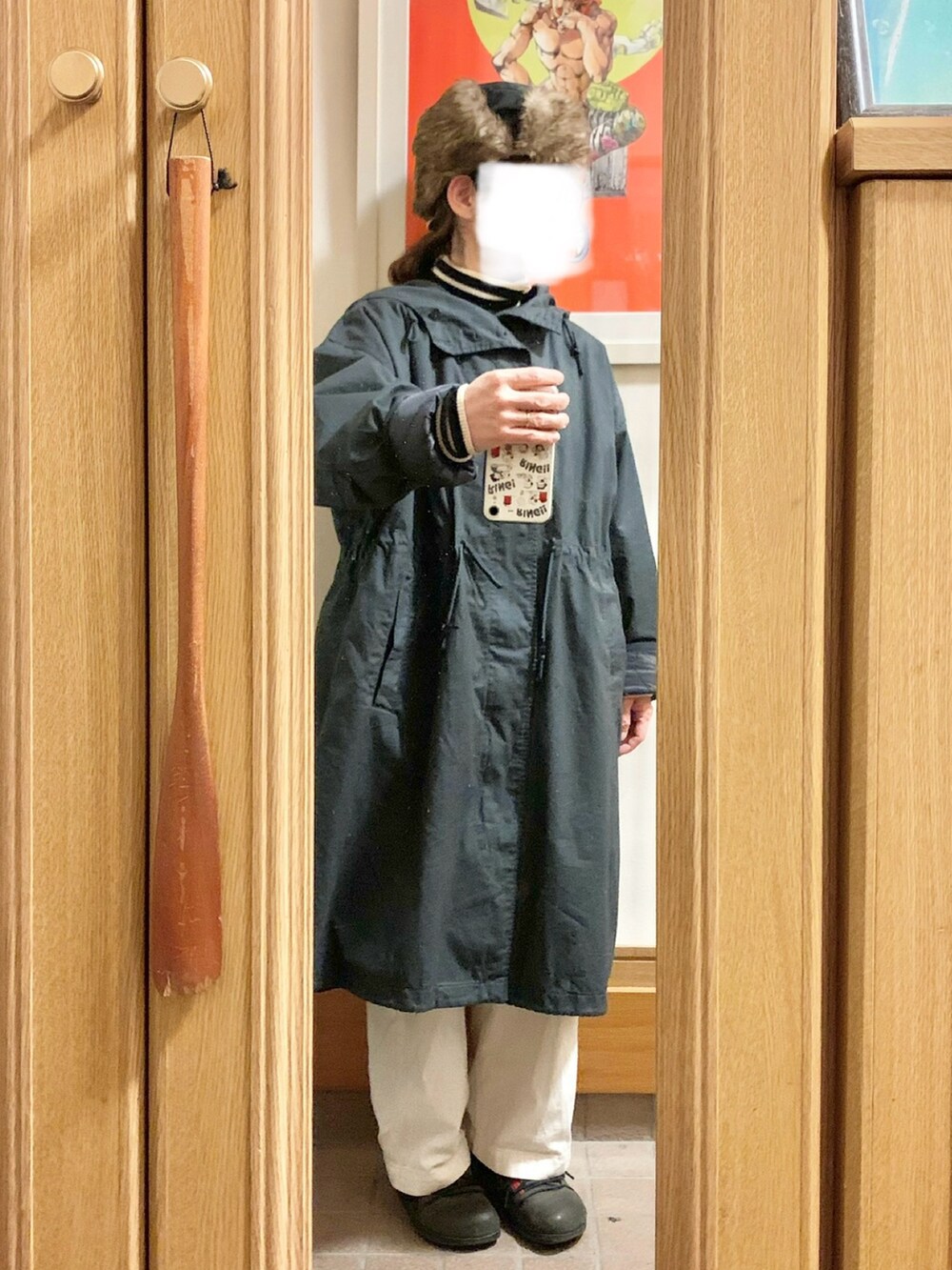 「昨日のコーデ、昨日の服、フライトキャップ、ベスト、タートルネック、ボーダー、モンタナ」｜「作家メイドのアイテム（ベスト、ベージュ系）」を使った、まっきさん（レディース・150cm）の冬コーディネートの3枚目の写真