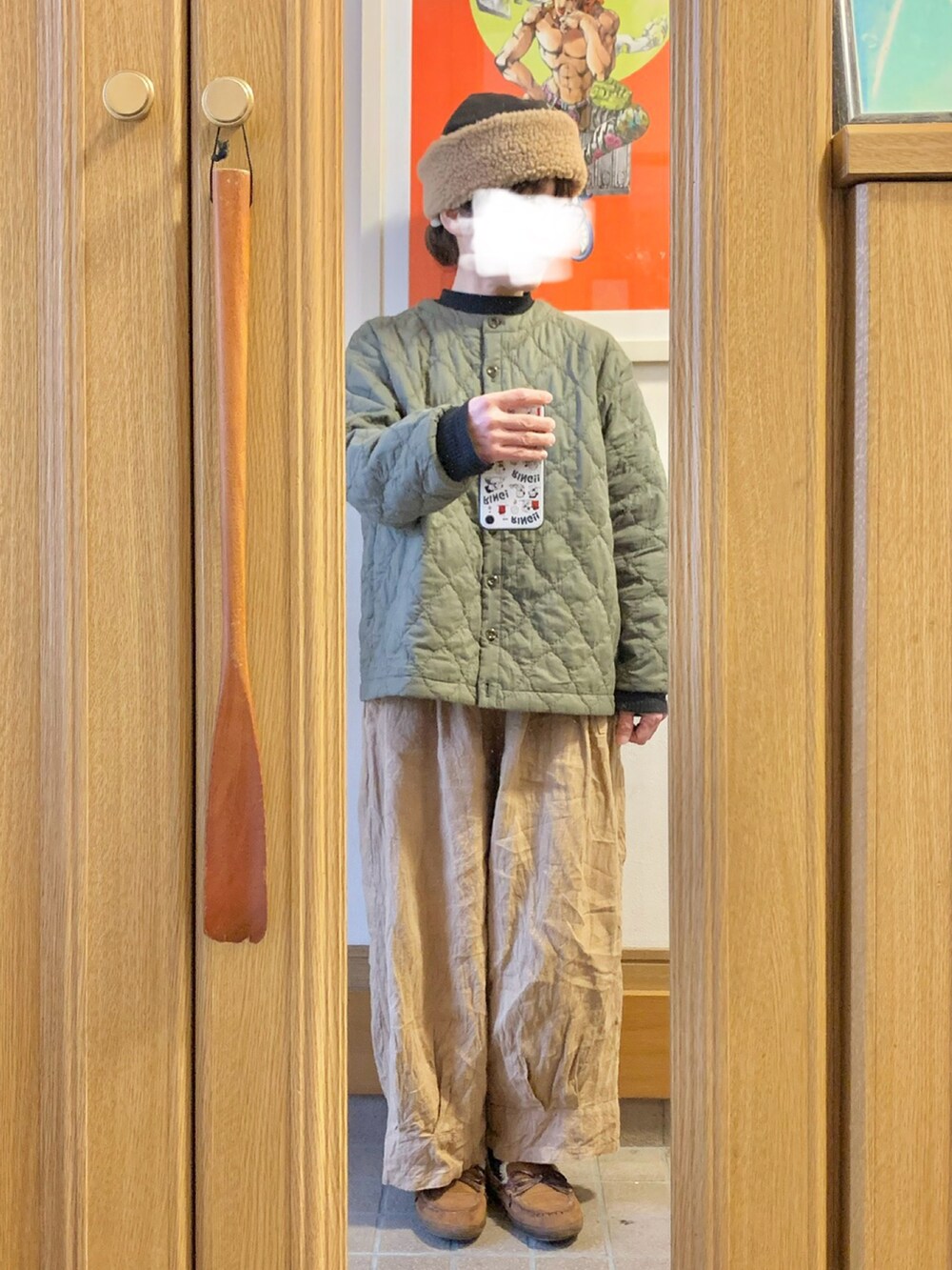 「昨日のコーデ、昨日の服、シンプルコーデ」｜「作家メイドのアイテム（帽子、ブラウン系）」を使った、まっきさん（レディース・150cm）の冬コーディネートの2枚目の写真