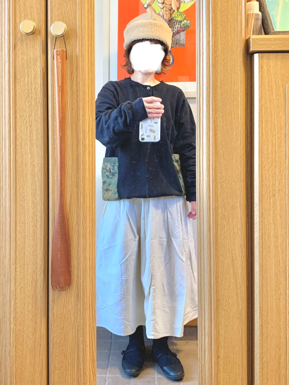 「昨日のコーデ、古着、リメイク古着」｜「作家メイドのアイテム（帽子、ベージュ系）」を使った、まっきさん（レディース・149cm）の冬コーディネートの3枚目の写真