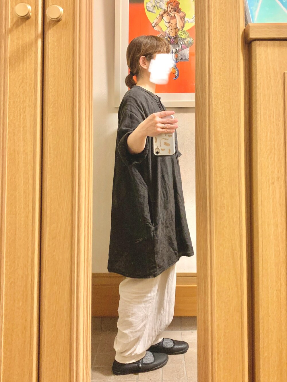 「昨日のコーデ、昨日の服、リネンシャツ、リネンパンツ」｜「Samansa Mos2のアイテム（チュニック、グレー系）」を使った、まっきさん（レディース・149cm）の秋コーディネートの3枚目の写真
