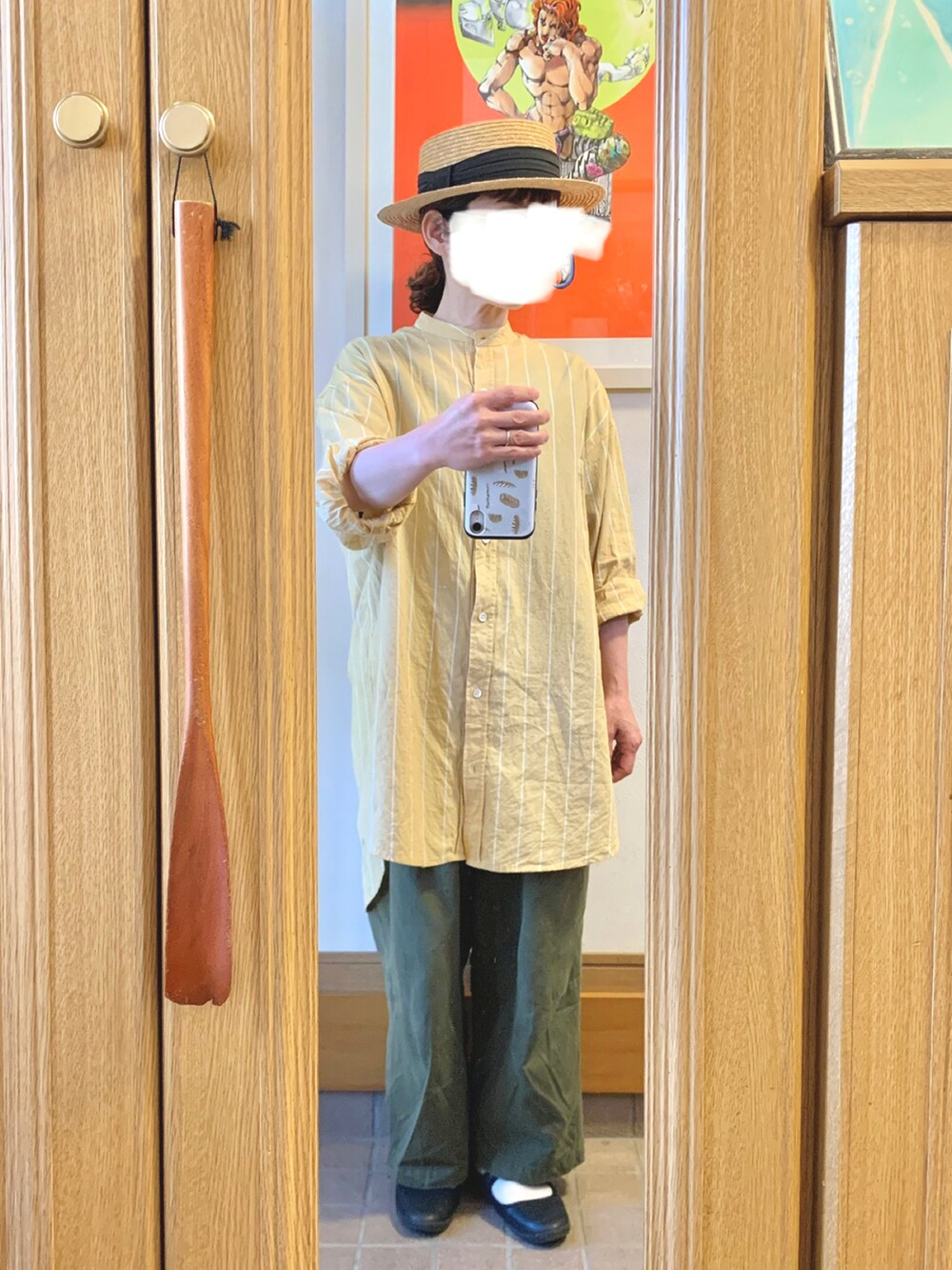 「昨日のコーデ、昨日の服、古着、黄色、黄色とカーキ」｜「N.O.R.Cのアイテム（シャツワンピース、イエロー系）」を使った、まっきさん（レディース・149cm）の春コーディネートの2枚目の写真